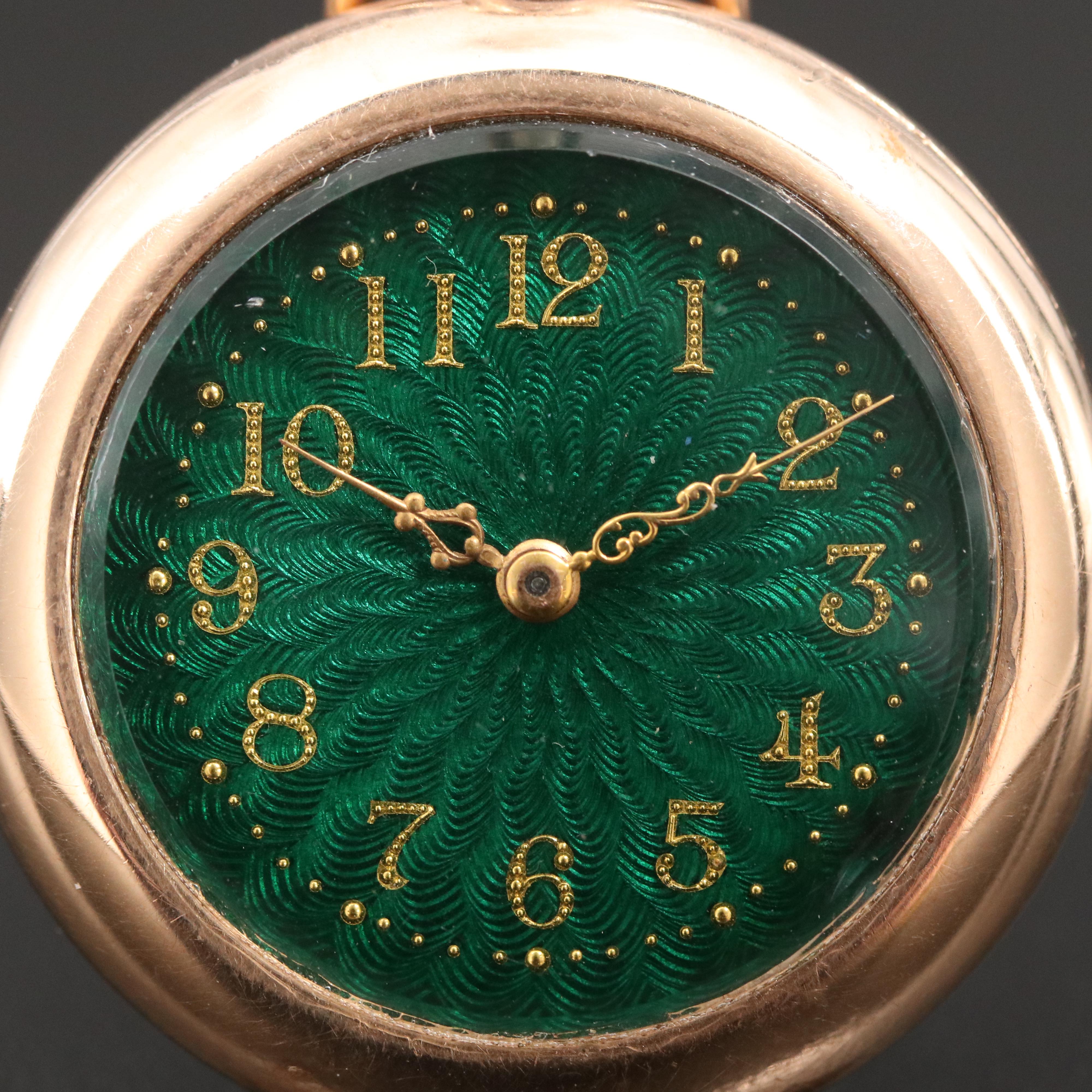 1897 American Waltham Green Enamel Dial Pocket Watch