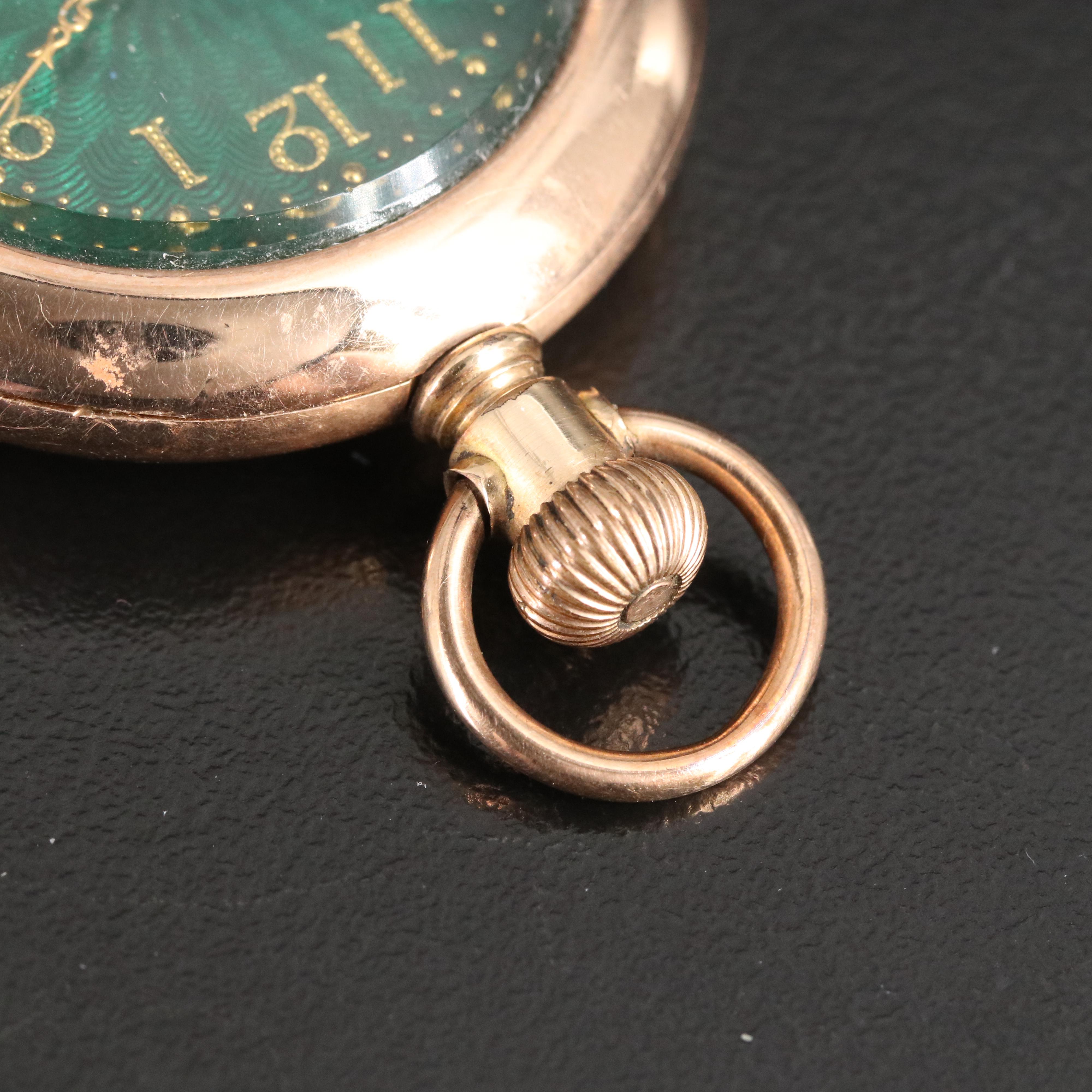 1897 American Waltham Green Enamel Dial Pocket Watch