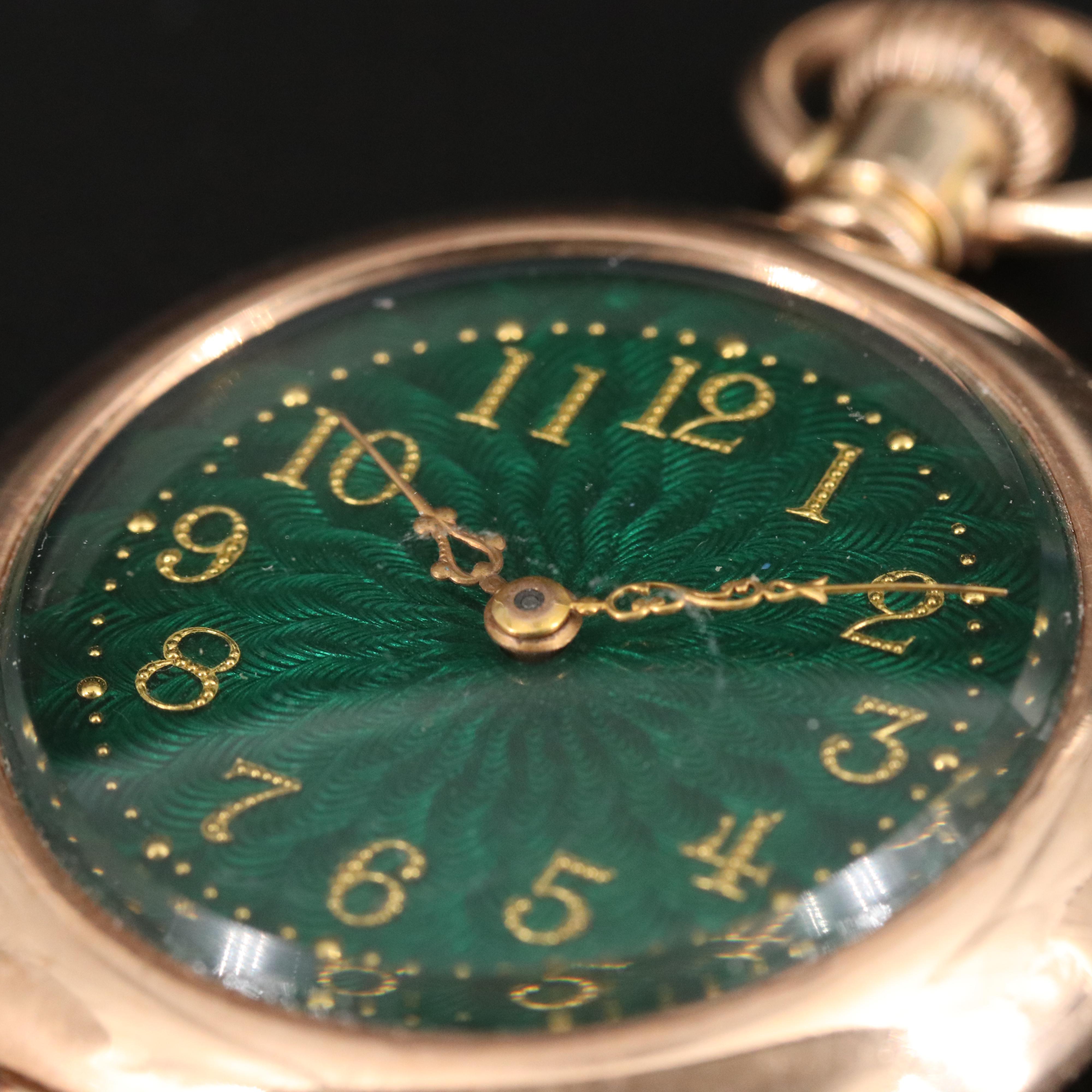 1897 American Waltham Green Enamel Dial Pocket Watch