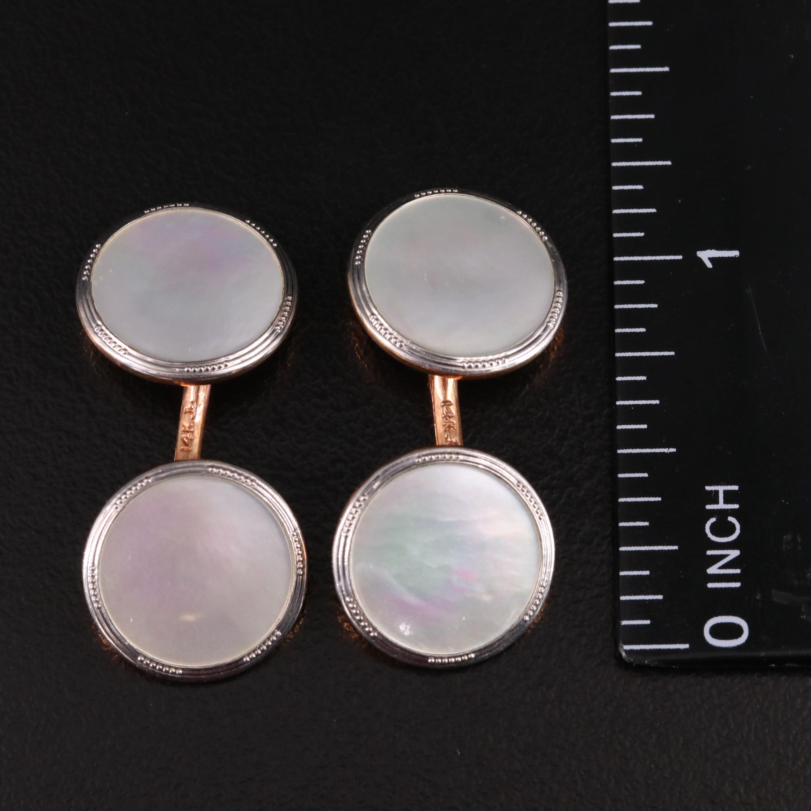 Vintage Krementz 14K Mother-of-Pearl Cufflinks and Shirt Studs