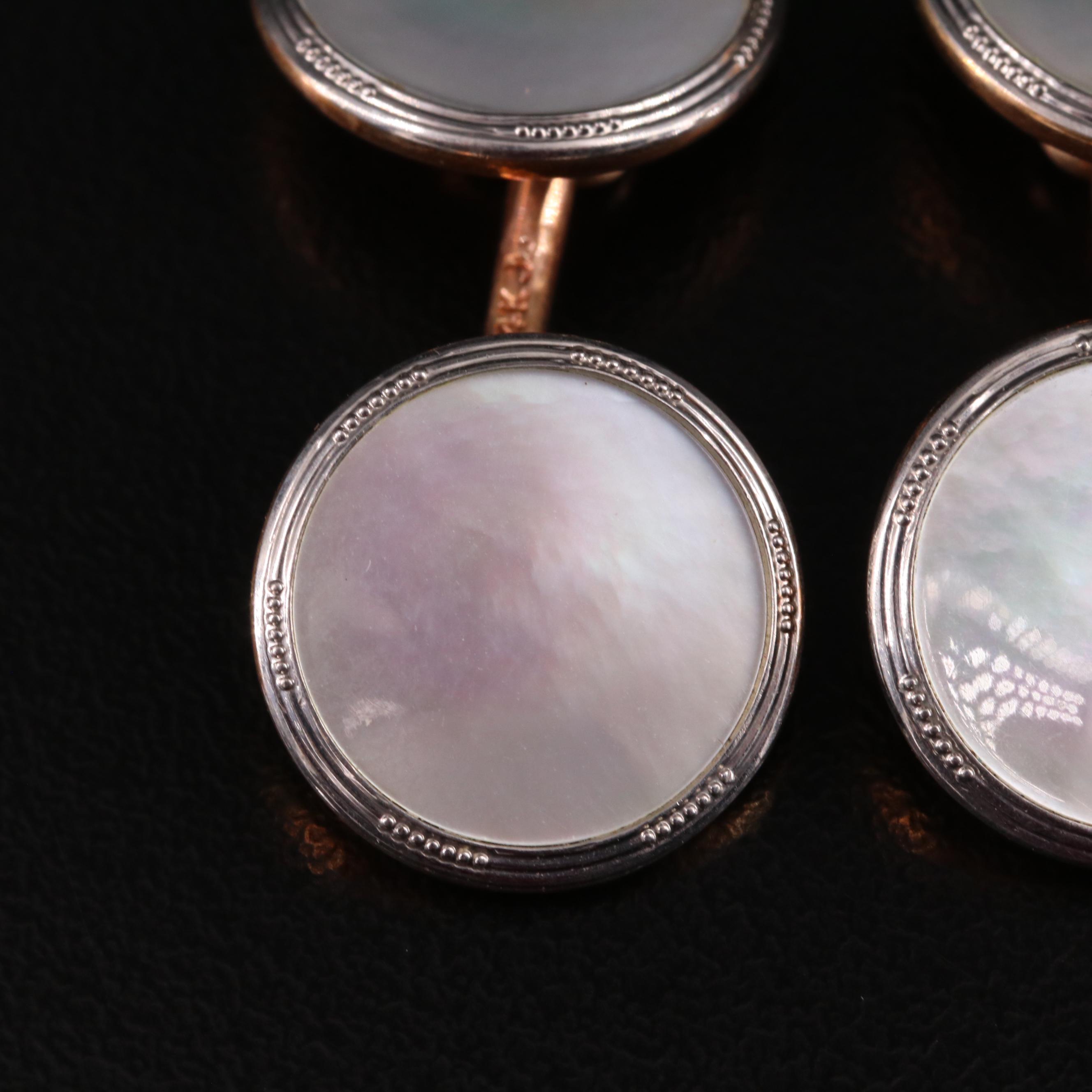 Vintage Krementz 14K Mother-of-Pearl Cufflinks and Shirt Studs