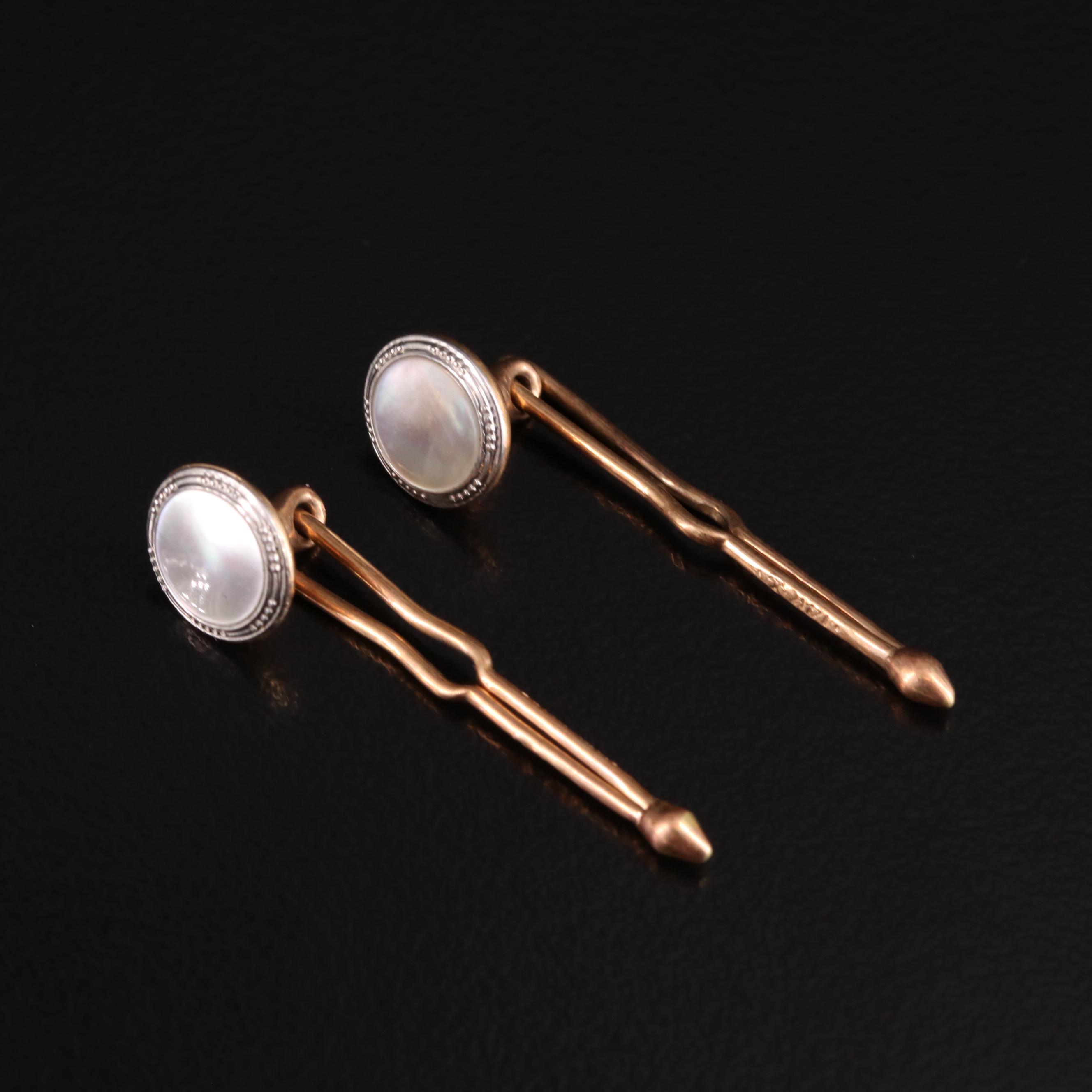 Vintage Krementz 14K Mother-of-Pearl Cufflinks and Shirt Studs