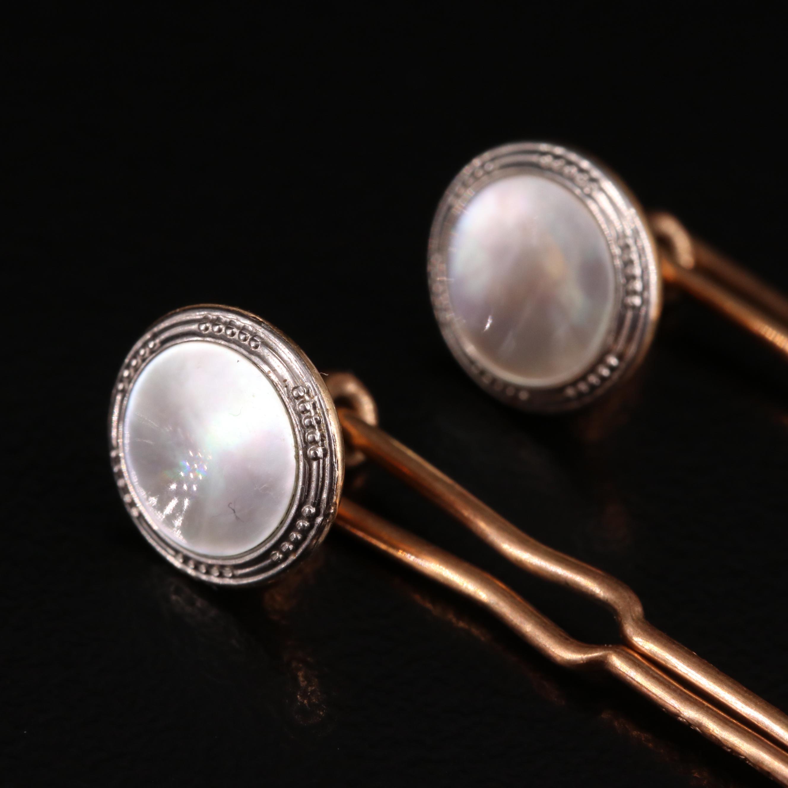 Vintage Krementz 14K Mother-of-Pearl Cufflinks and Shirt Studs