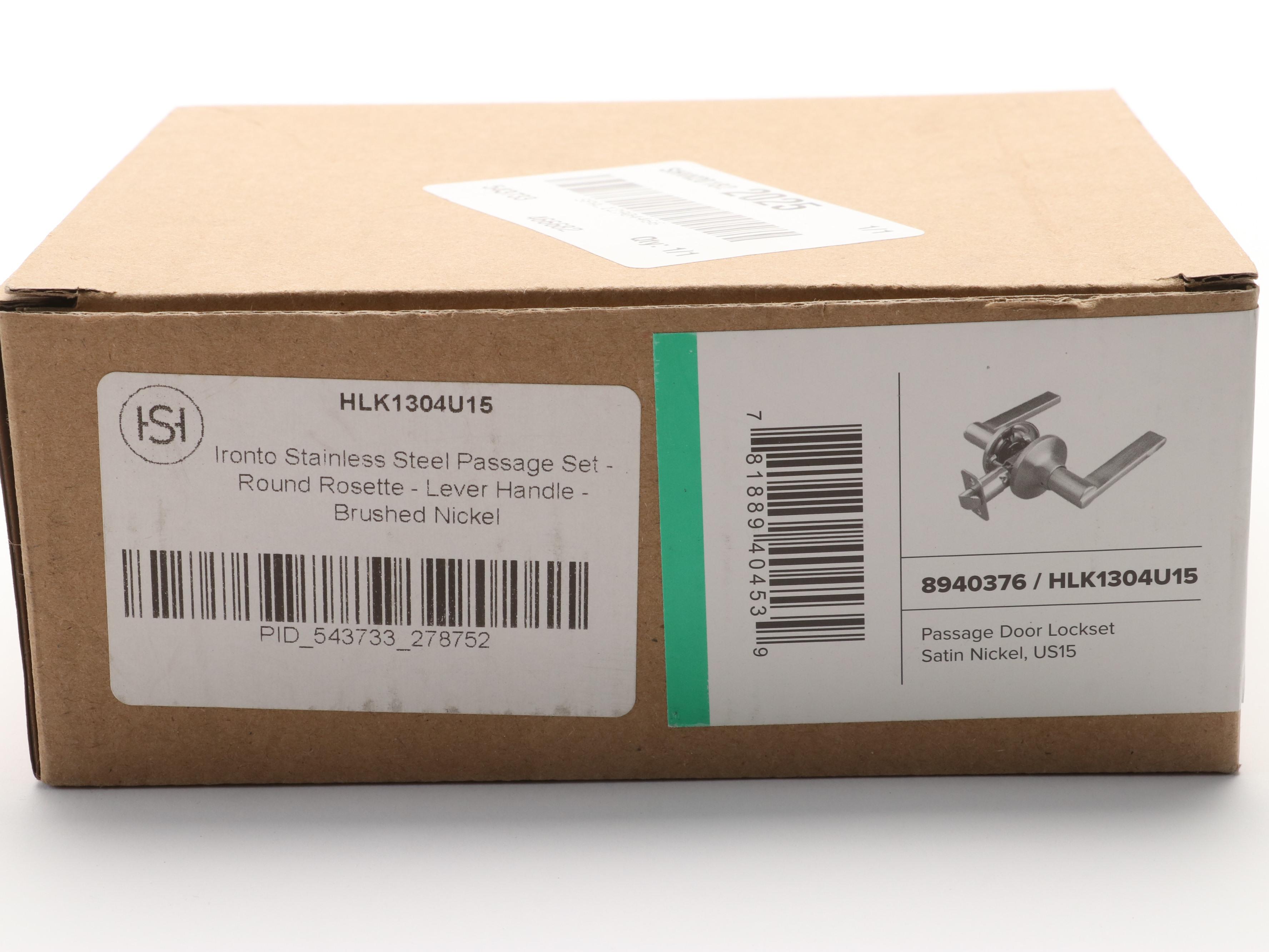 Lever Door Handle Set, Shelf Brackets and Paper Holder in Brushed Nickel