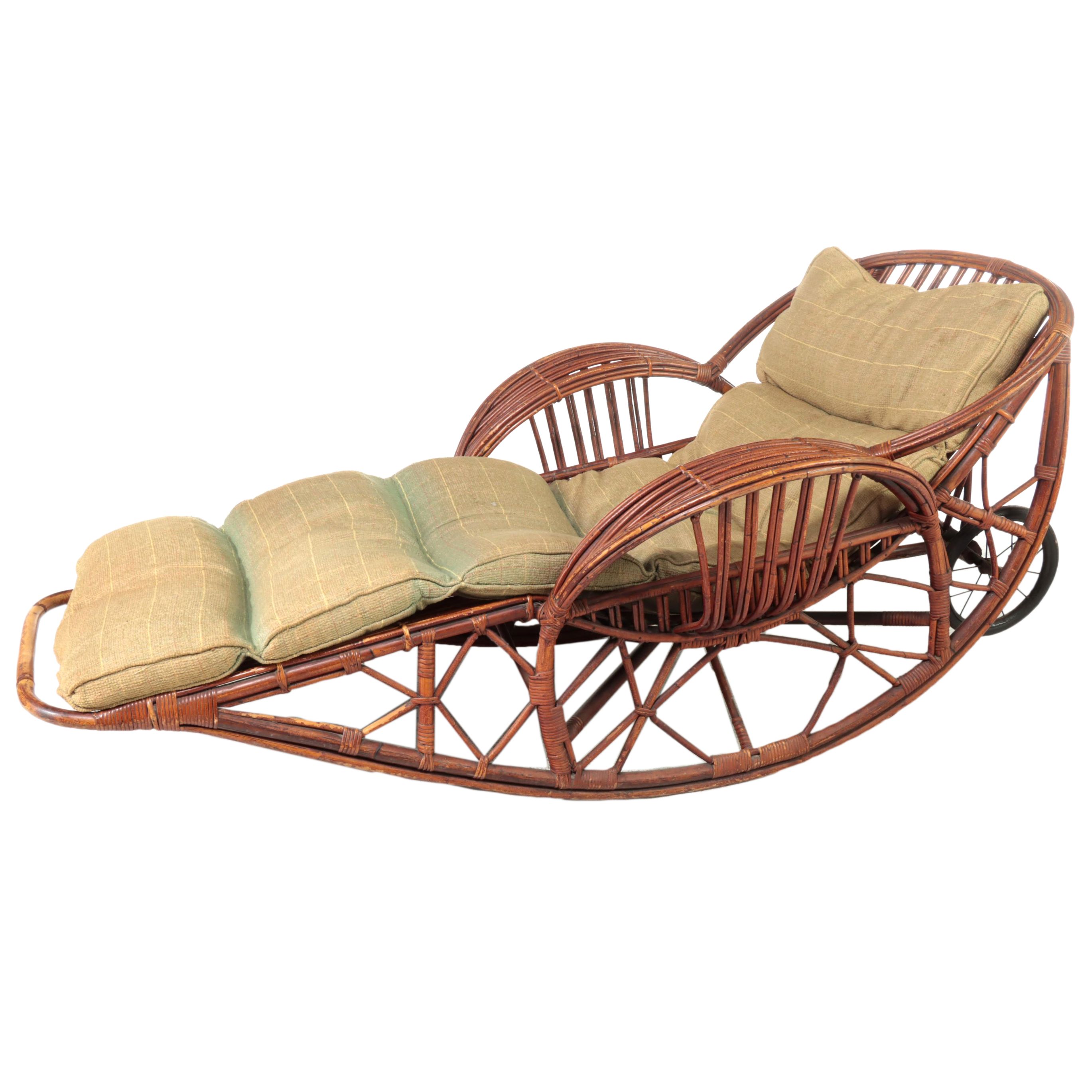 Rattan Rocker Chaise Lounge with Wire Spoke Wheels
