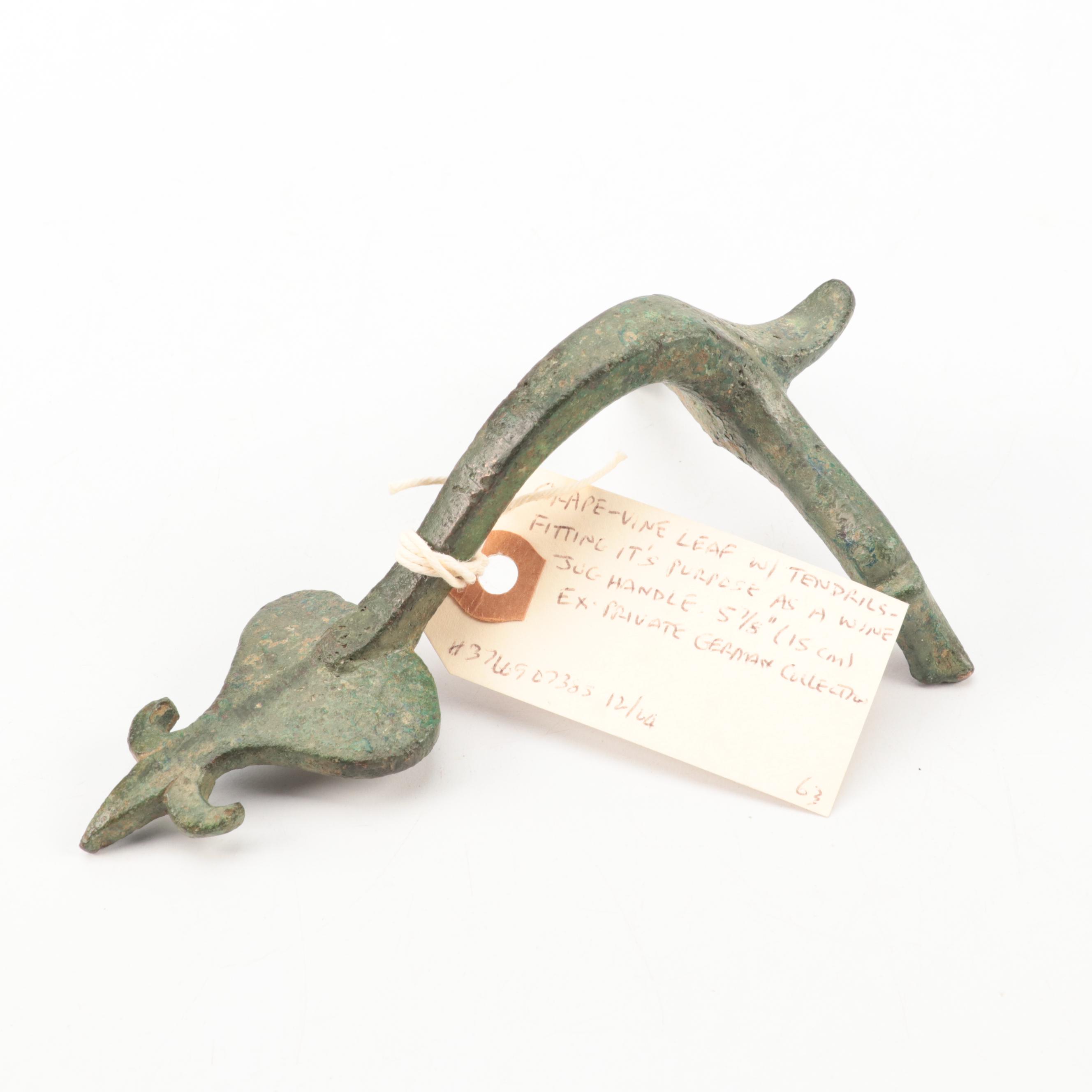 Ancient Roman Bronze Olpe Handle, Brass Bells, Ring and Phallic Pendant