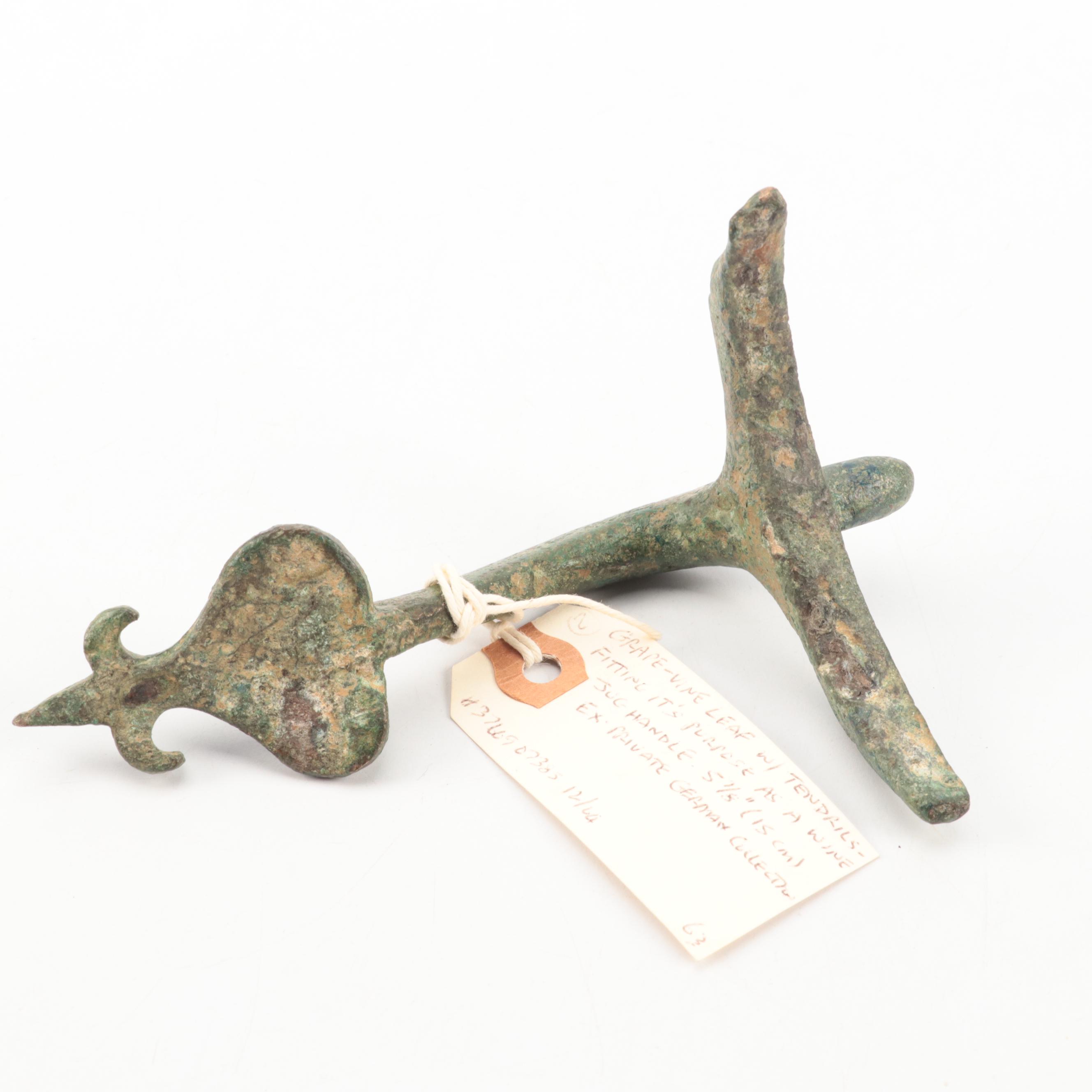 Ancient Roman Bronze Olpe Handle, Brass Bells, Ring and Phallic Pendant