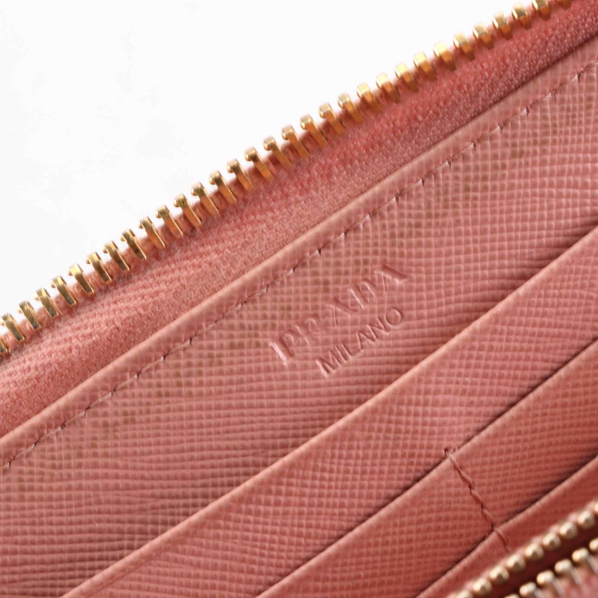 Prada Zip-Around Bow Wallet in Light Pink Saffiano Leather with Box