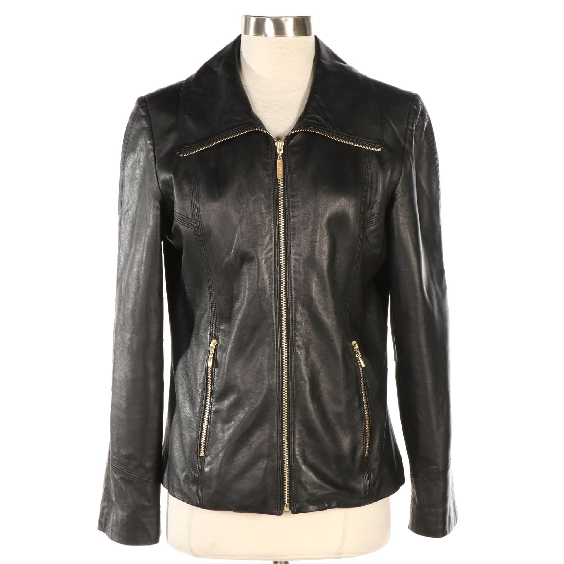 St. John Leather Zip Jacket