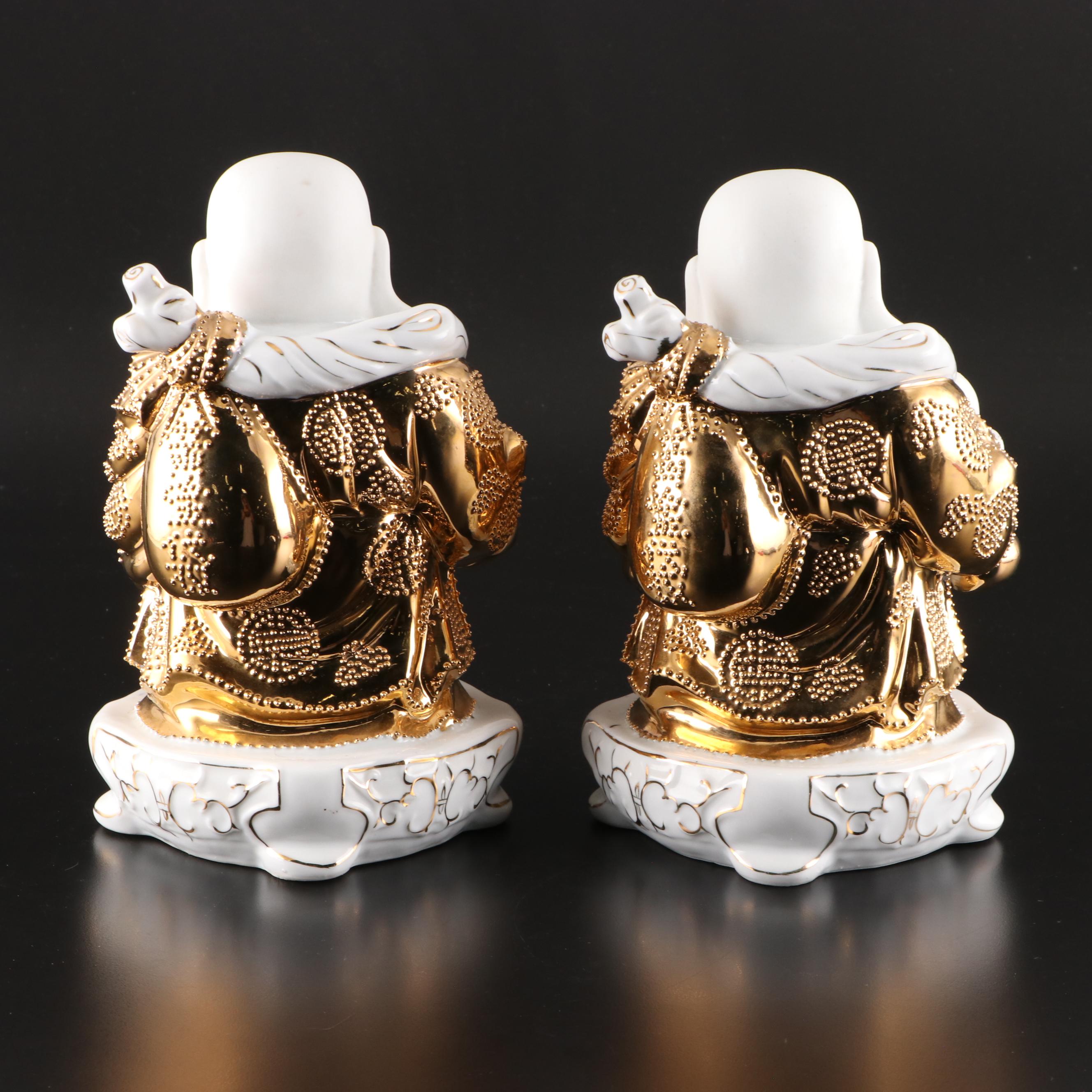 Chinese Gilt Porcelain Laughing Buddha Budai Figurines