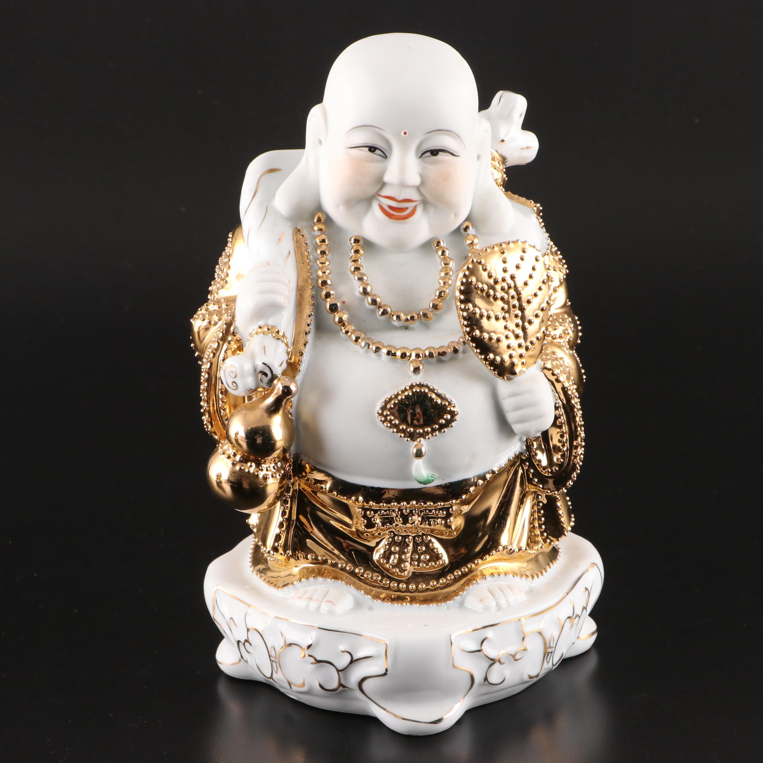 Chinese Gilt Porcelain Laughing Buddha Budai Figurines
