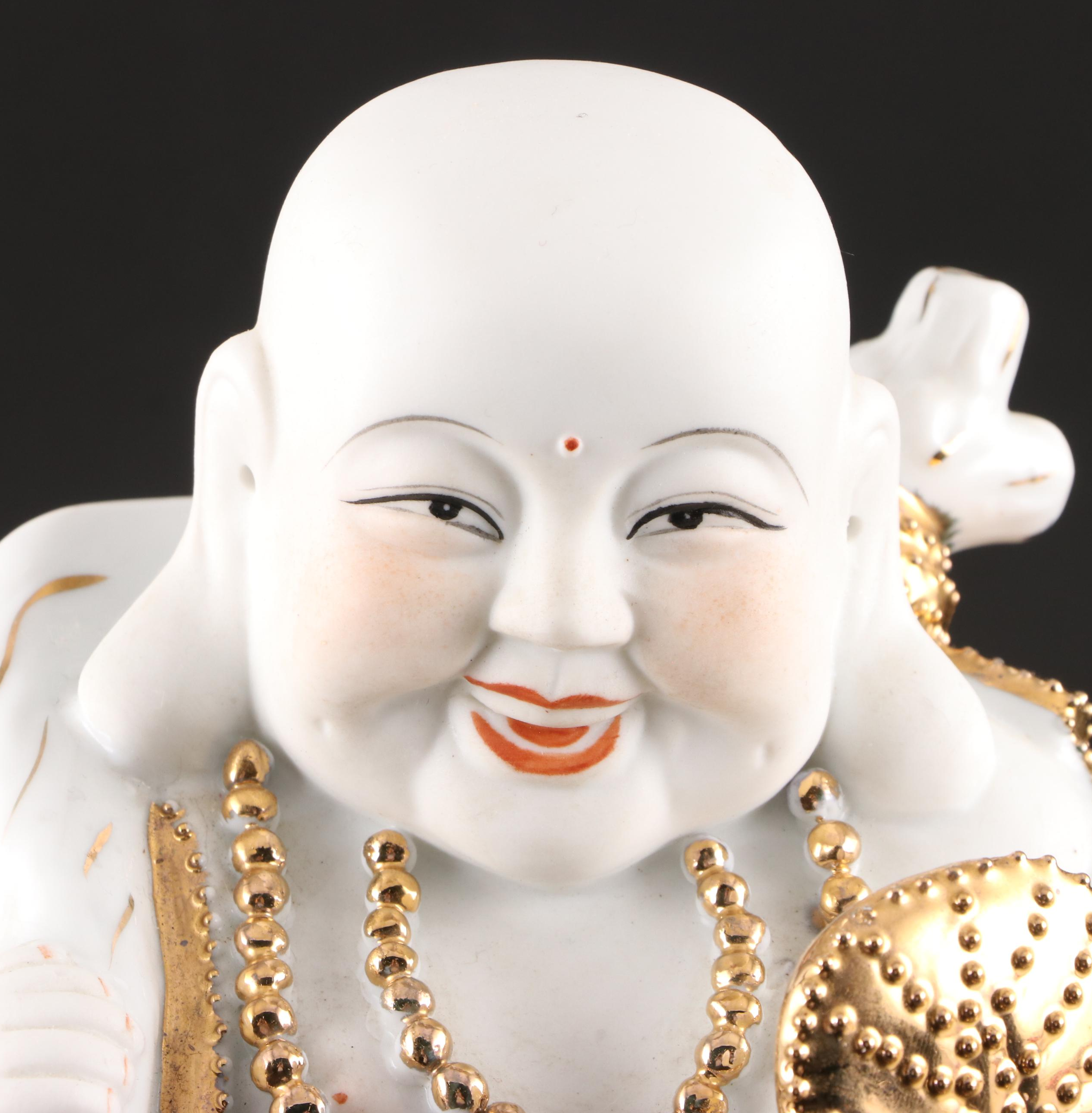 Chinese Gilt Porcelain Laughing Buddha Budai Figurines