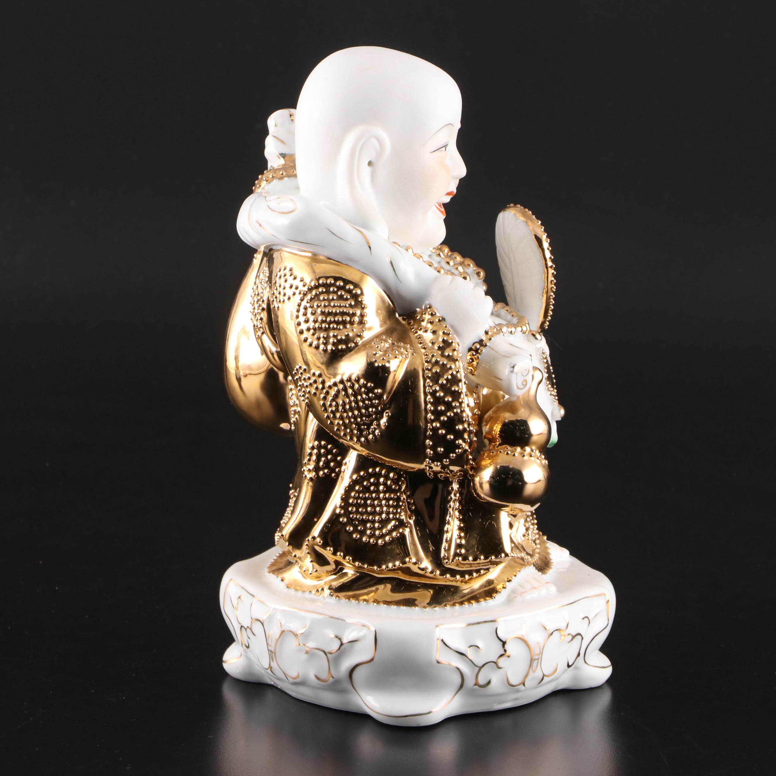 Chinese Gilt Porcelain Laughing Buddha Budai Figurines
