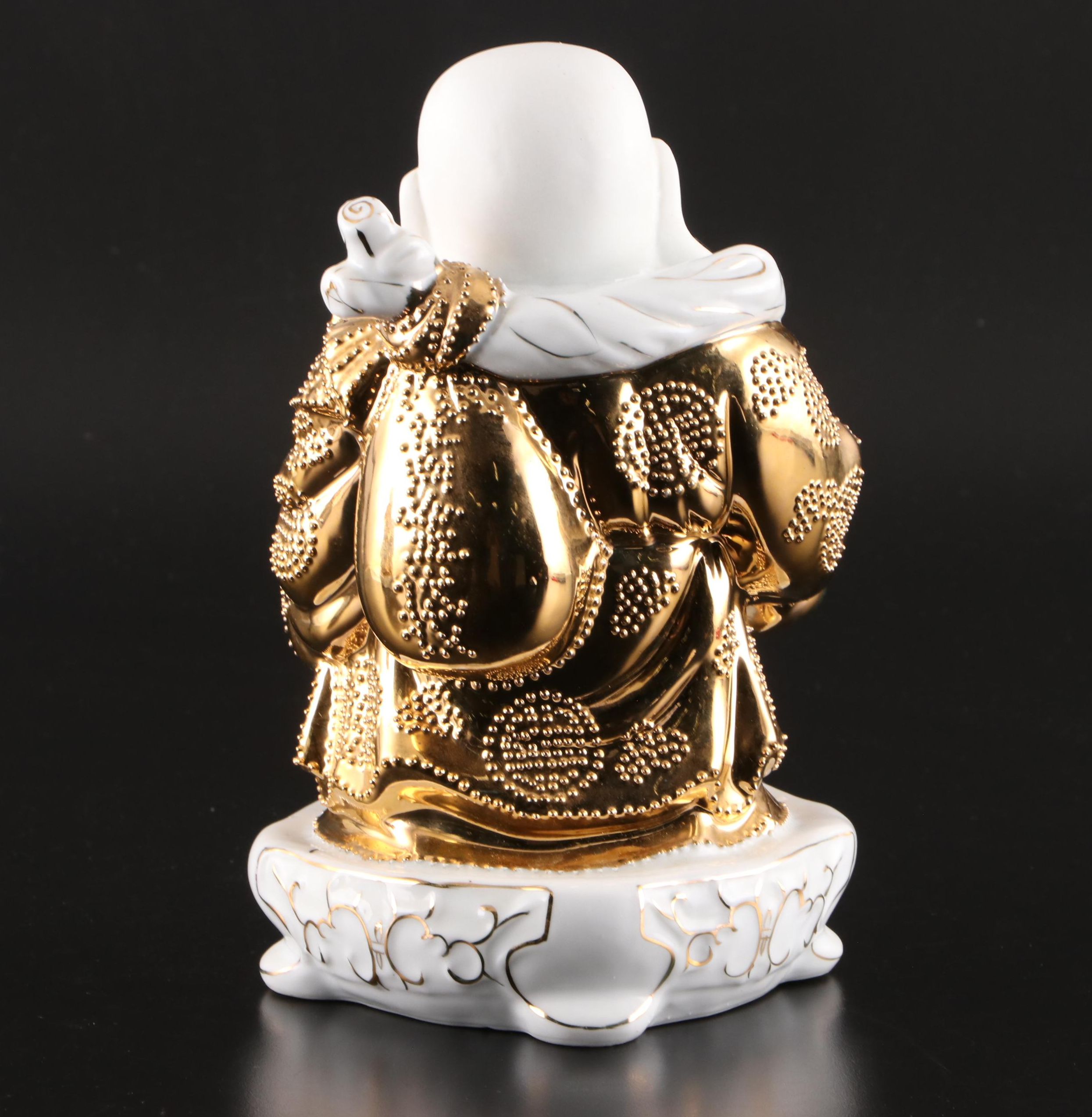 Chinese Gilt Porcelain Laughing Buddha Budai Figurines
