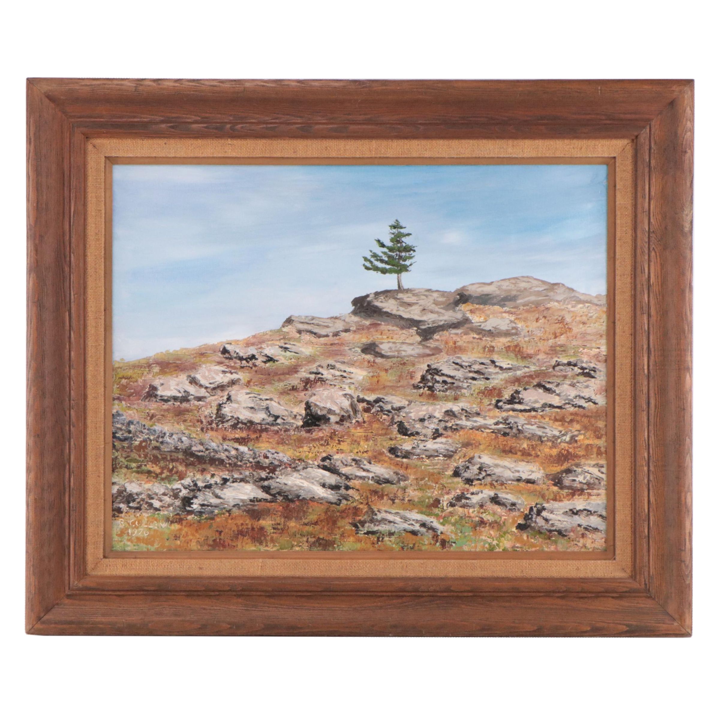 R. Cullen Impasto Oil Painting of of Tree in Arid Landscape, 1976