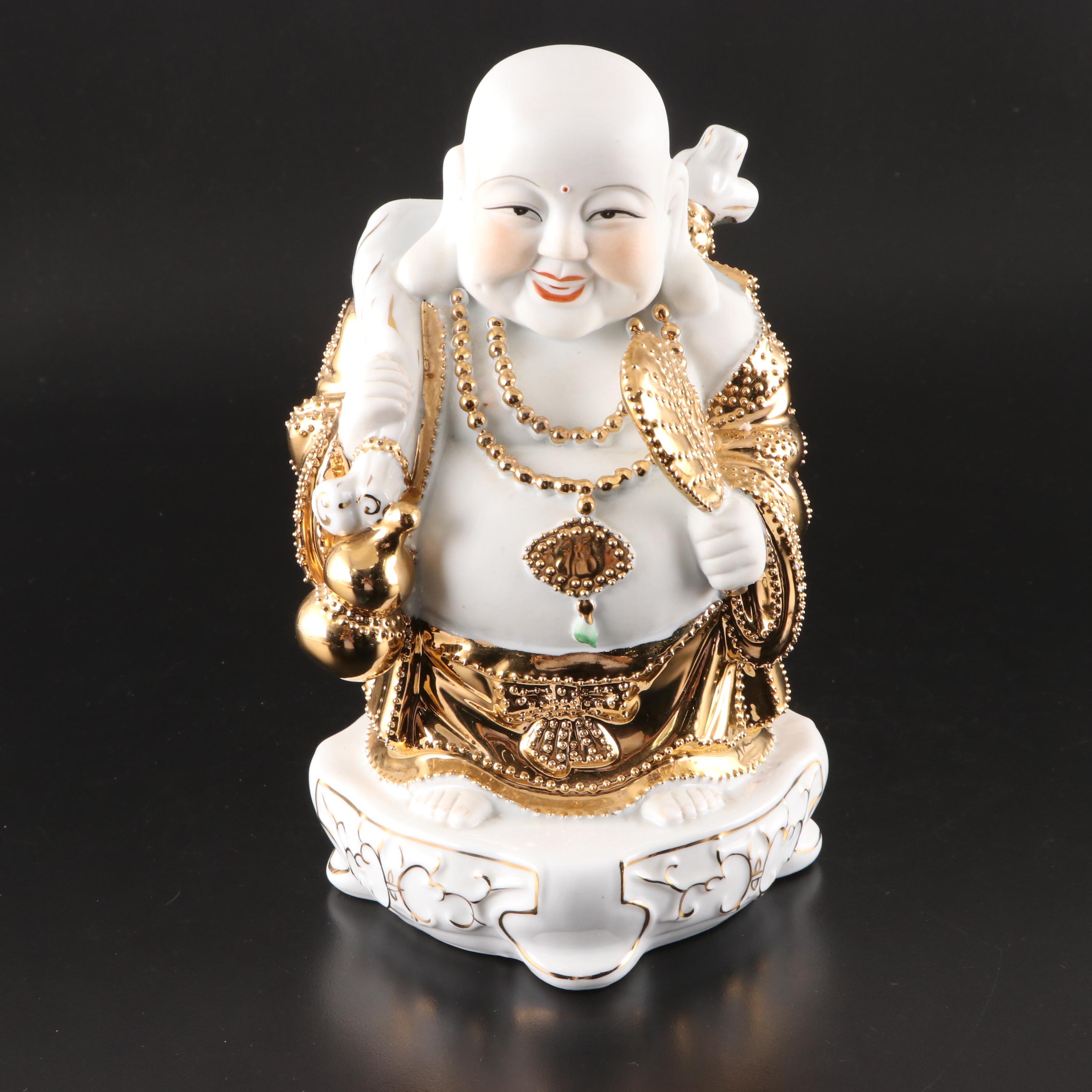 Chinese Gilt Porcelain Laughing Buddha Budai Figurines