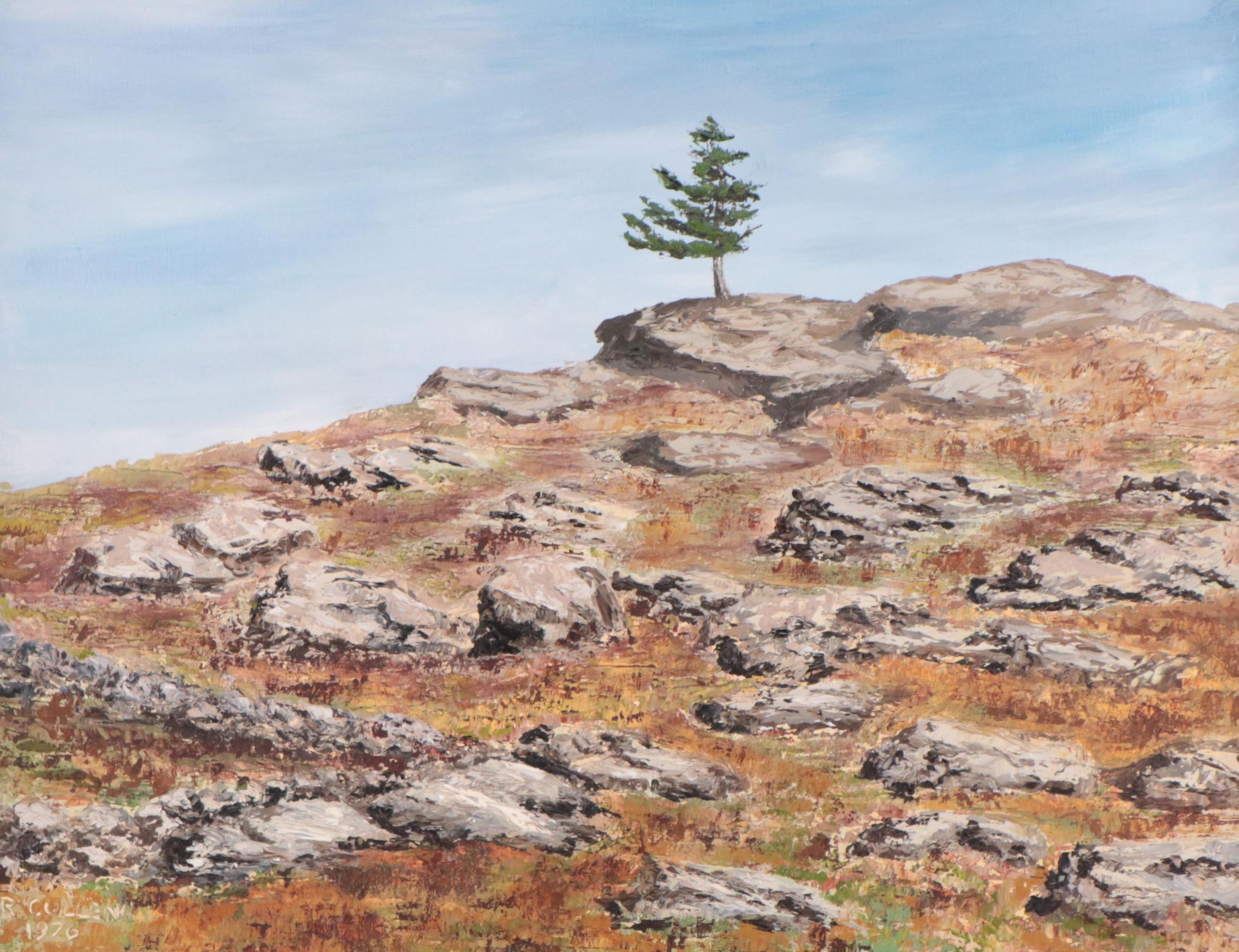 R. Cullen Impasto Oil Painting of of Tree in Arid Landscape, 1976