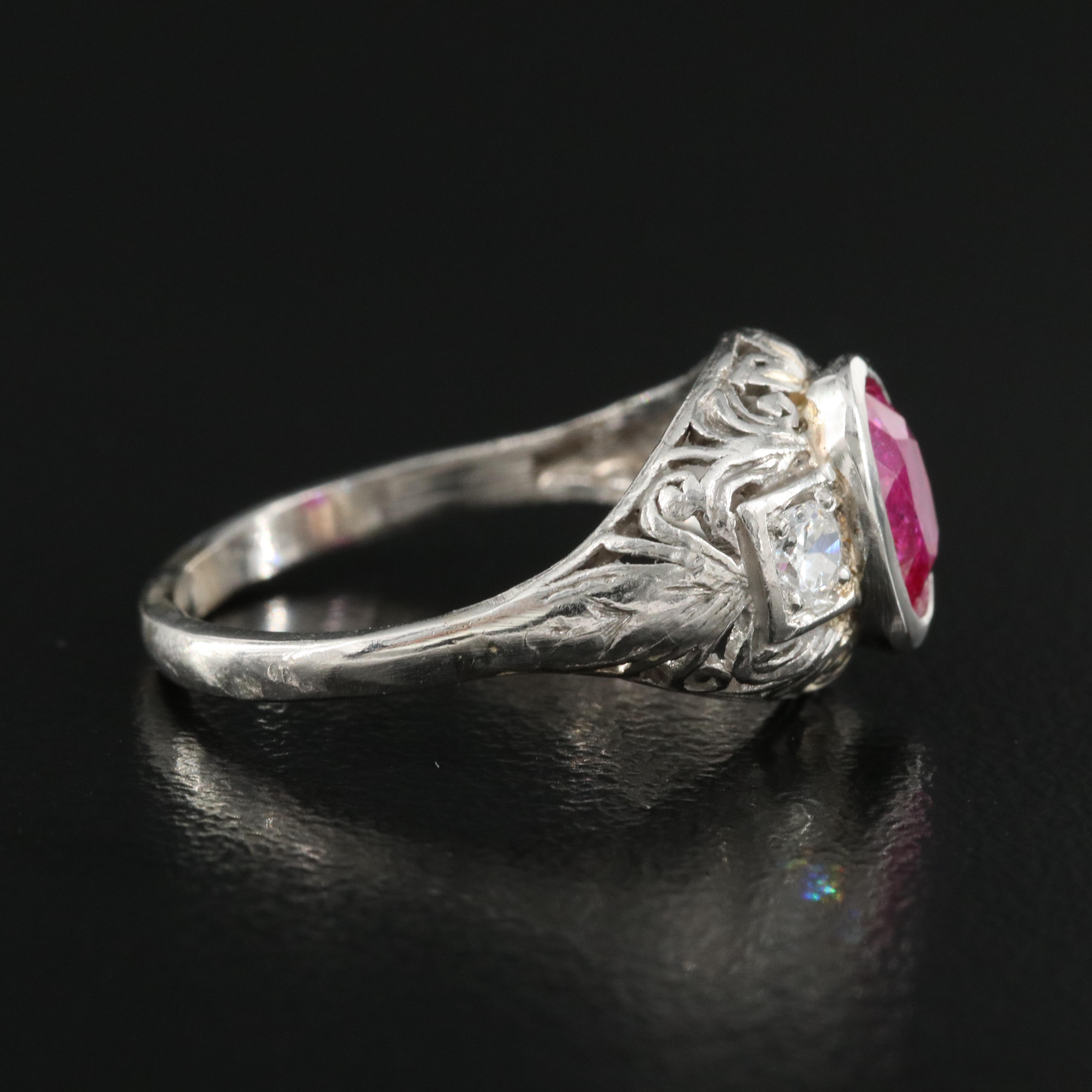 Platinum and Palladium 1.14 CT Unheated Burmese Ruby Ring with GIA Report