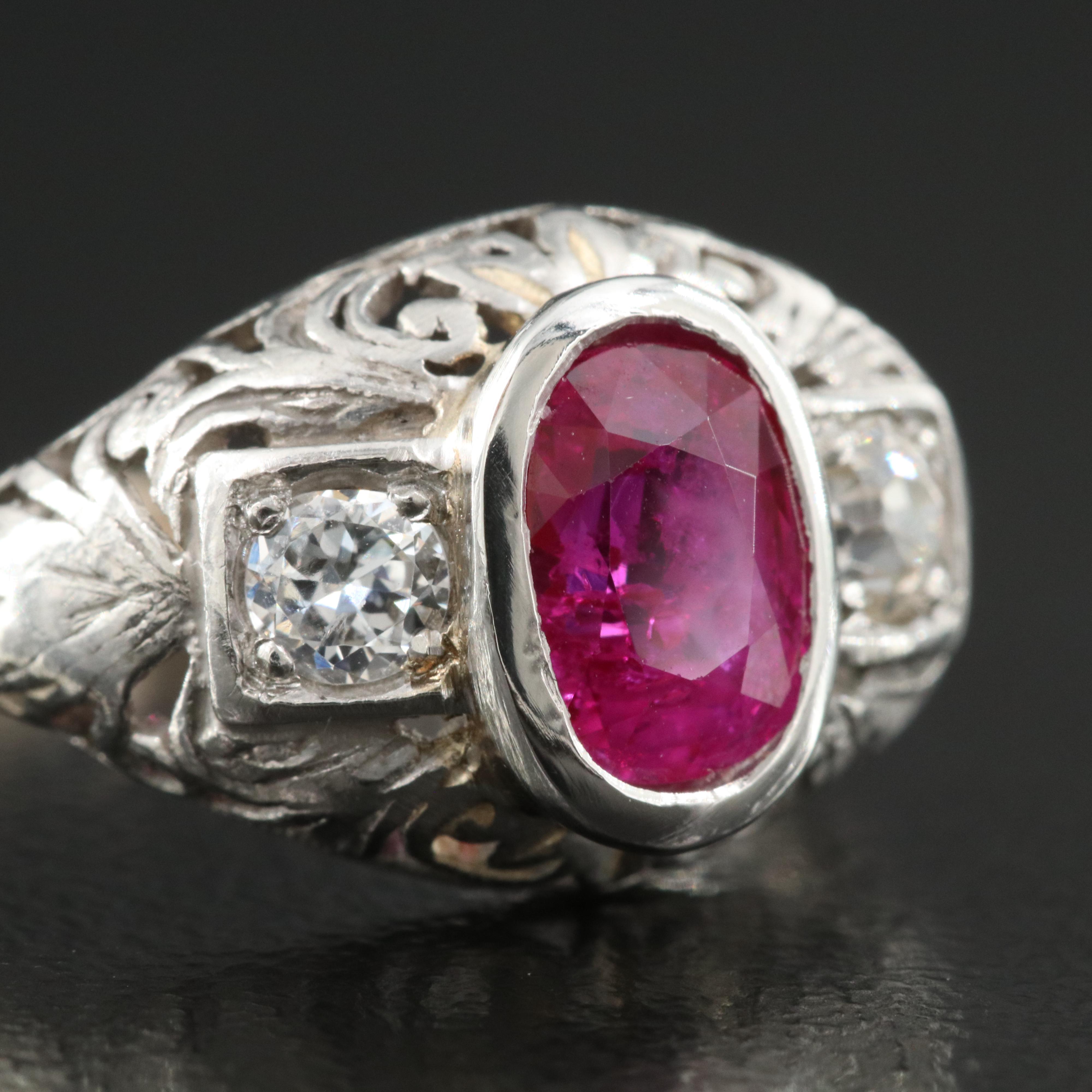 Platinum and Palladium 1.14 CT Unheated Burmese Ruby Ring with GIA Report