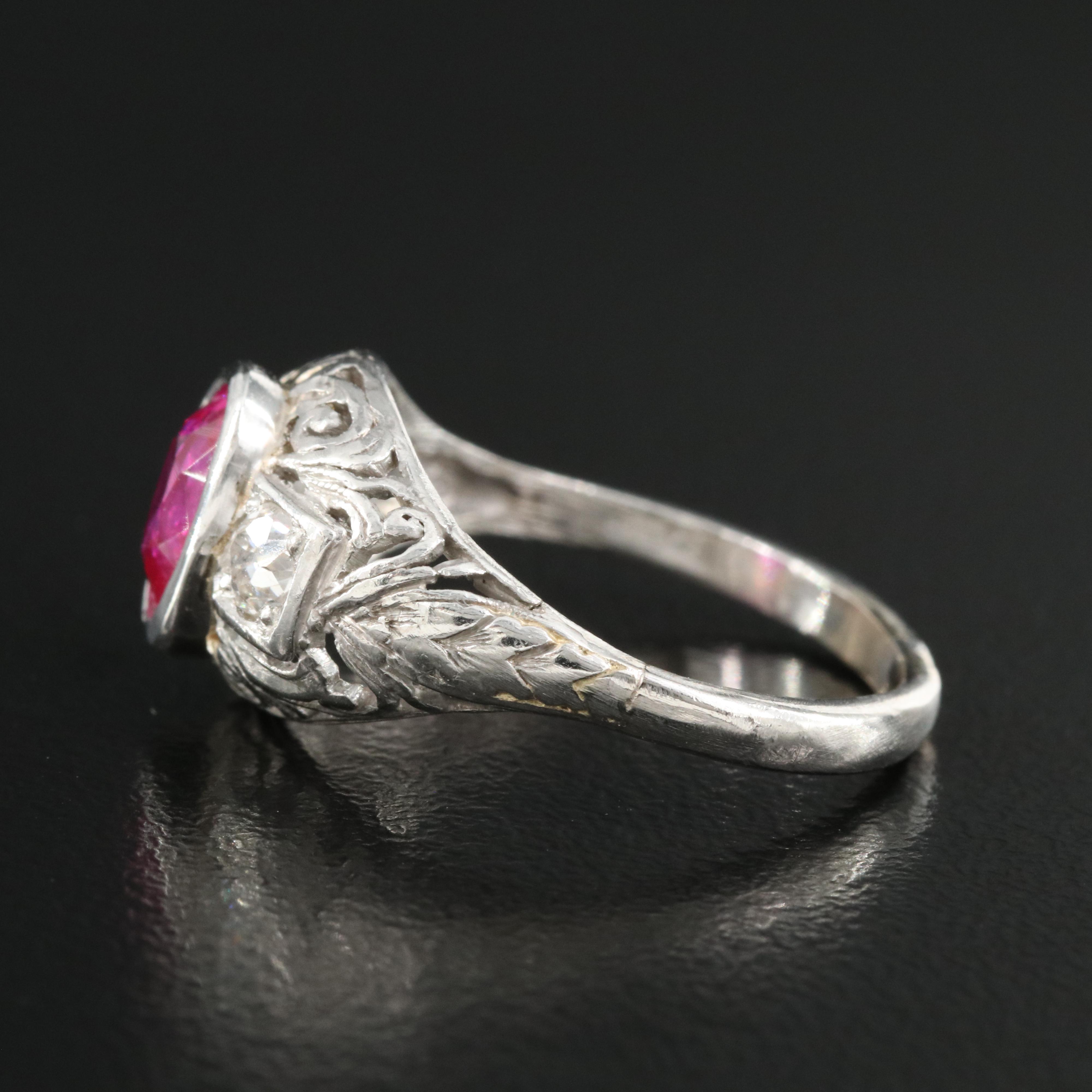 Platinum and Palladium 1.14 CT Unheated Burmese Ruby Ring with GIA Report