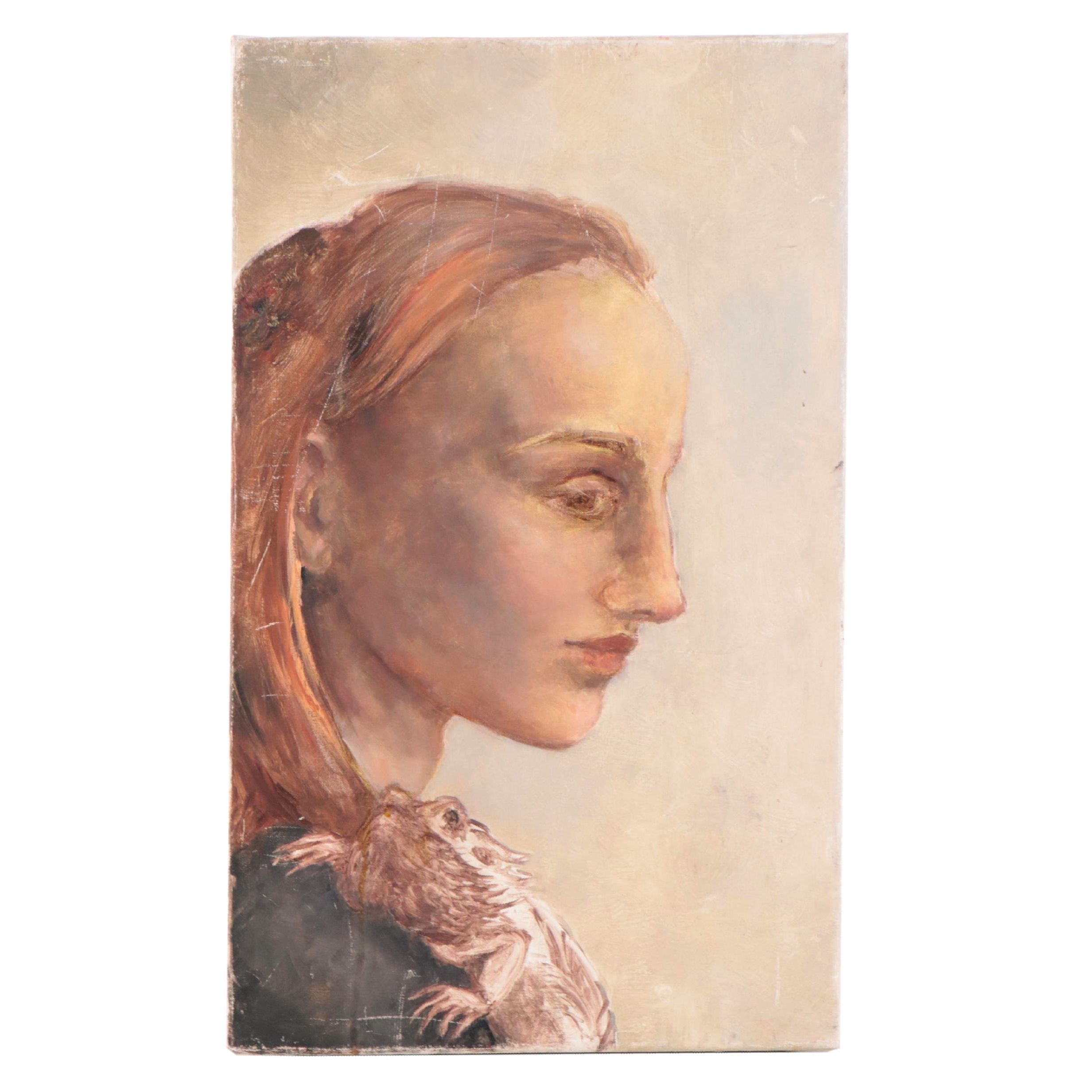 Sarah Szabo Oil Portrait of Woman with Toad, 21st Century