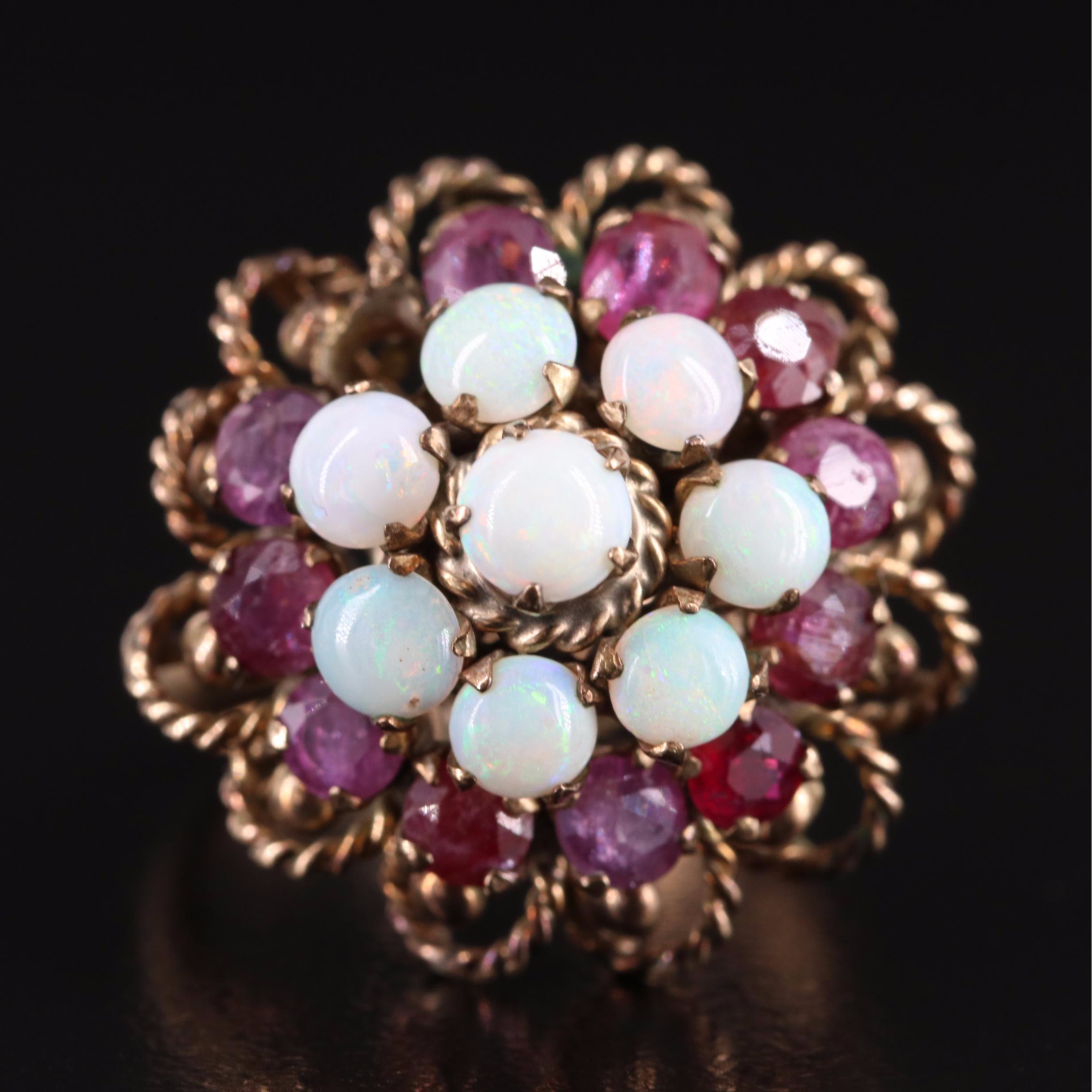 10K Opal and Ruby Thai Princess Ring