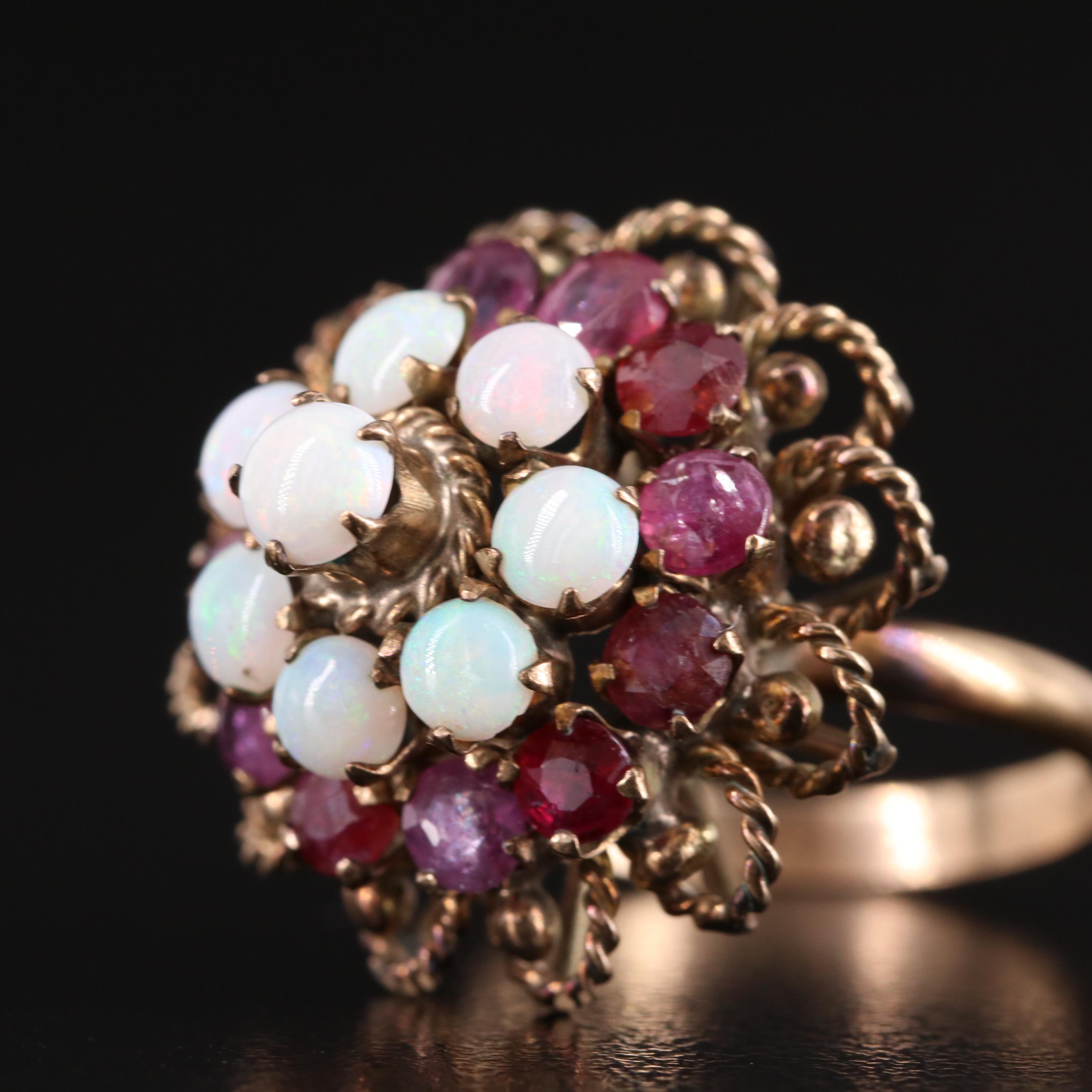10K Opal and Ruby Thai Princess Ring