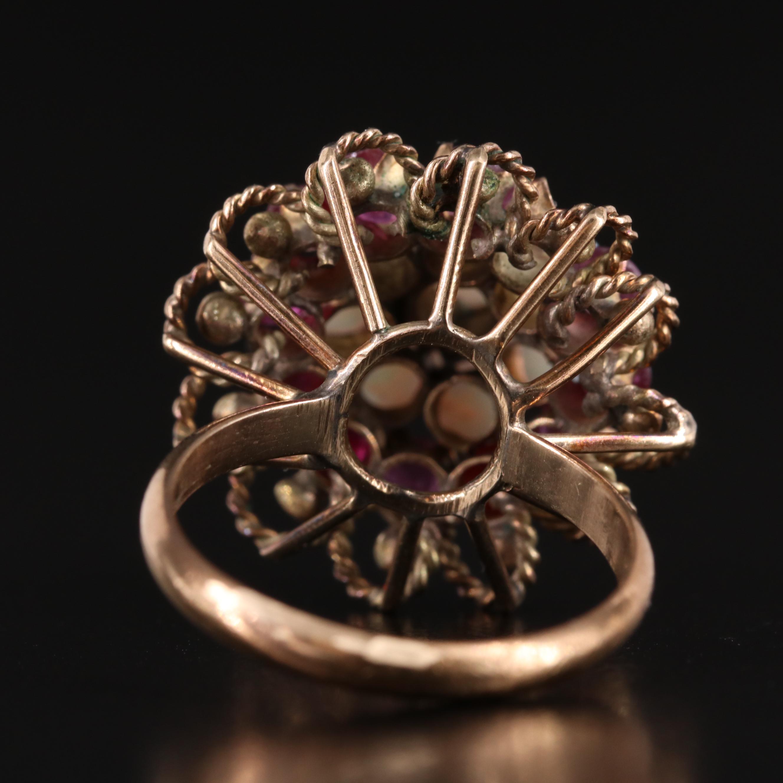 10K Opal and Ruby Thai Princess Ring