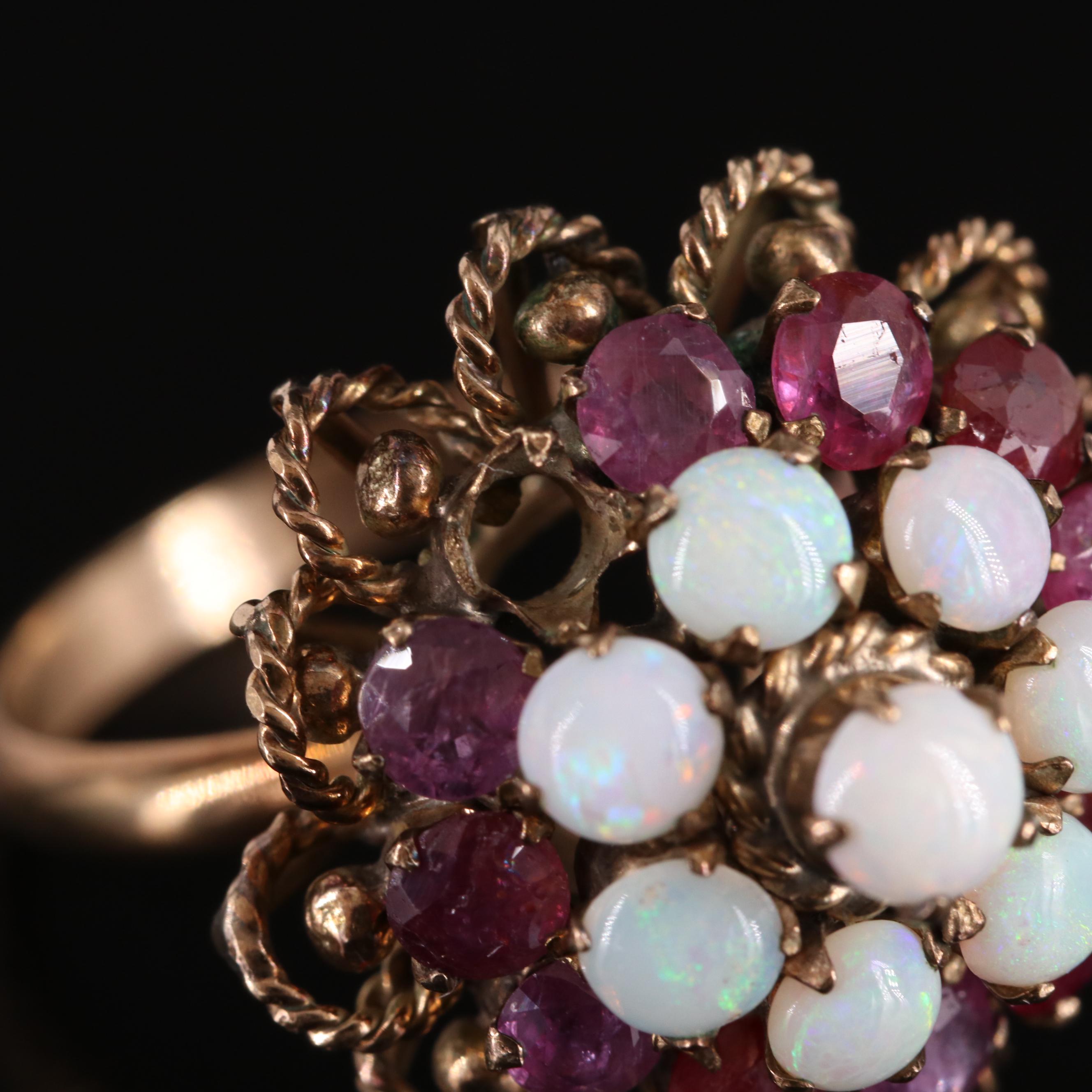 10K Opal and Ruby Thai Princess Ring