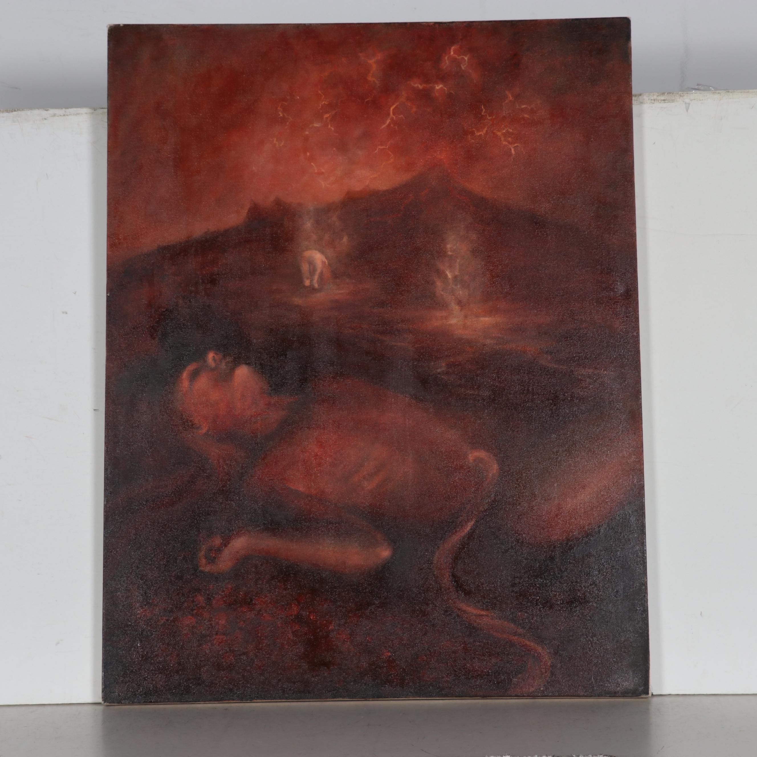 Sarah Szabo Surrealist Figural Oil Painting "Volcanic Revival," 21st Century