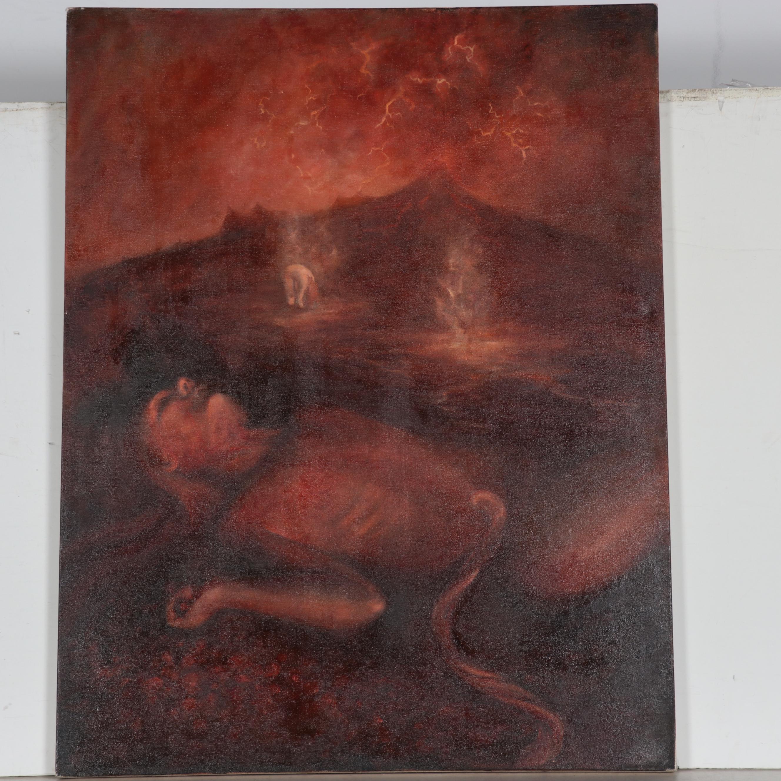 Sarah Szabo Surrealist Figural Oil Painting "Volcanic Revival," 21st Century