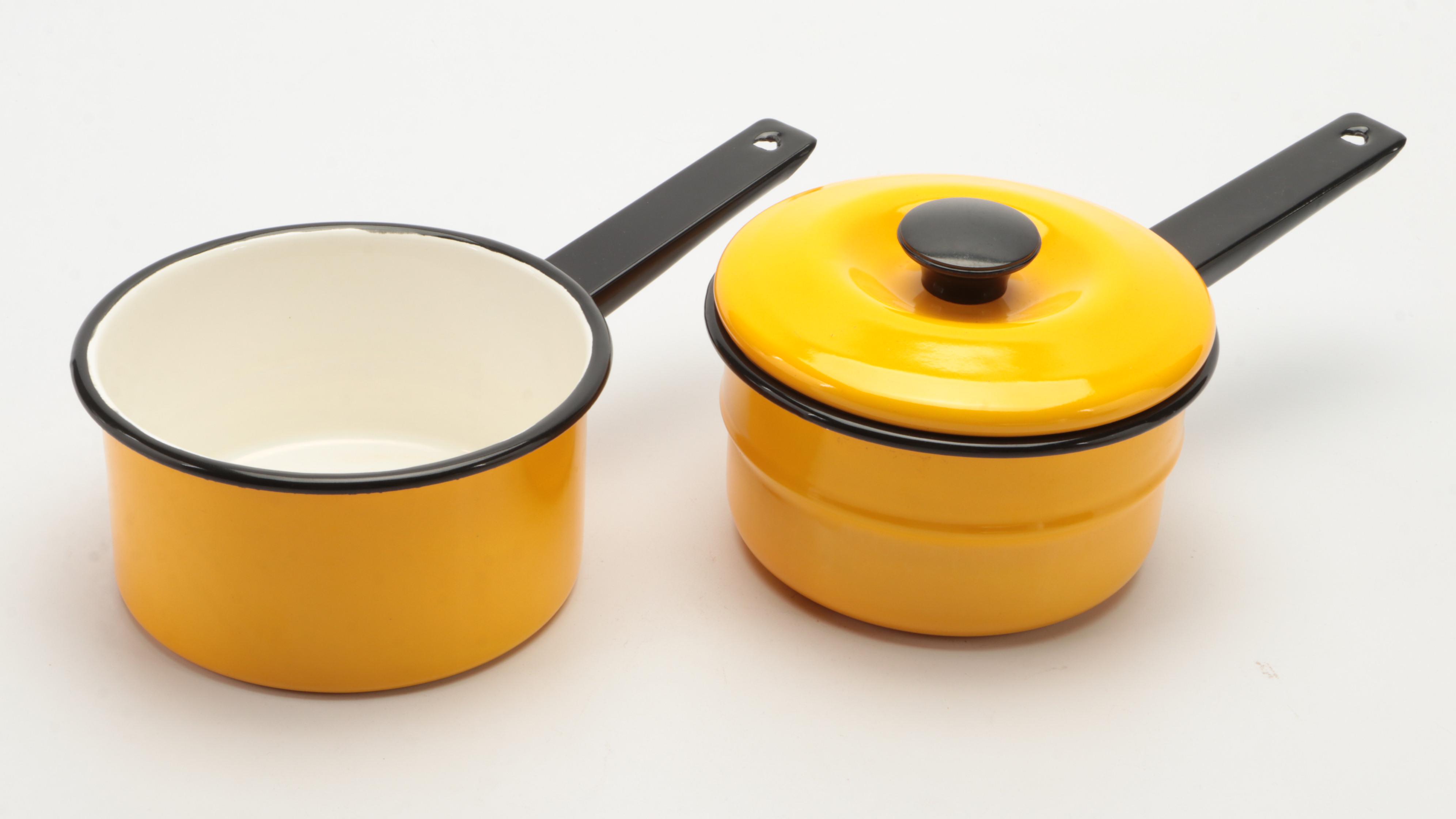 Copco Yellow Enameled Cast Iron Paella Pan, Dutch Oven, and Casserole with More