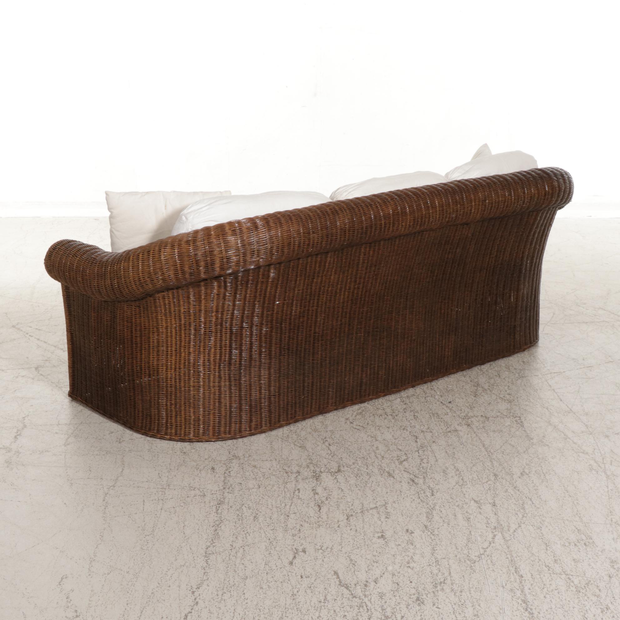 Henry Link Wicker Armchair With Wicker Sofa, Footstool and Pillows