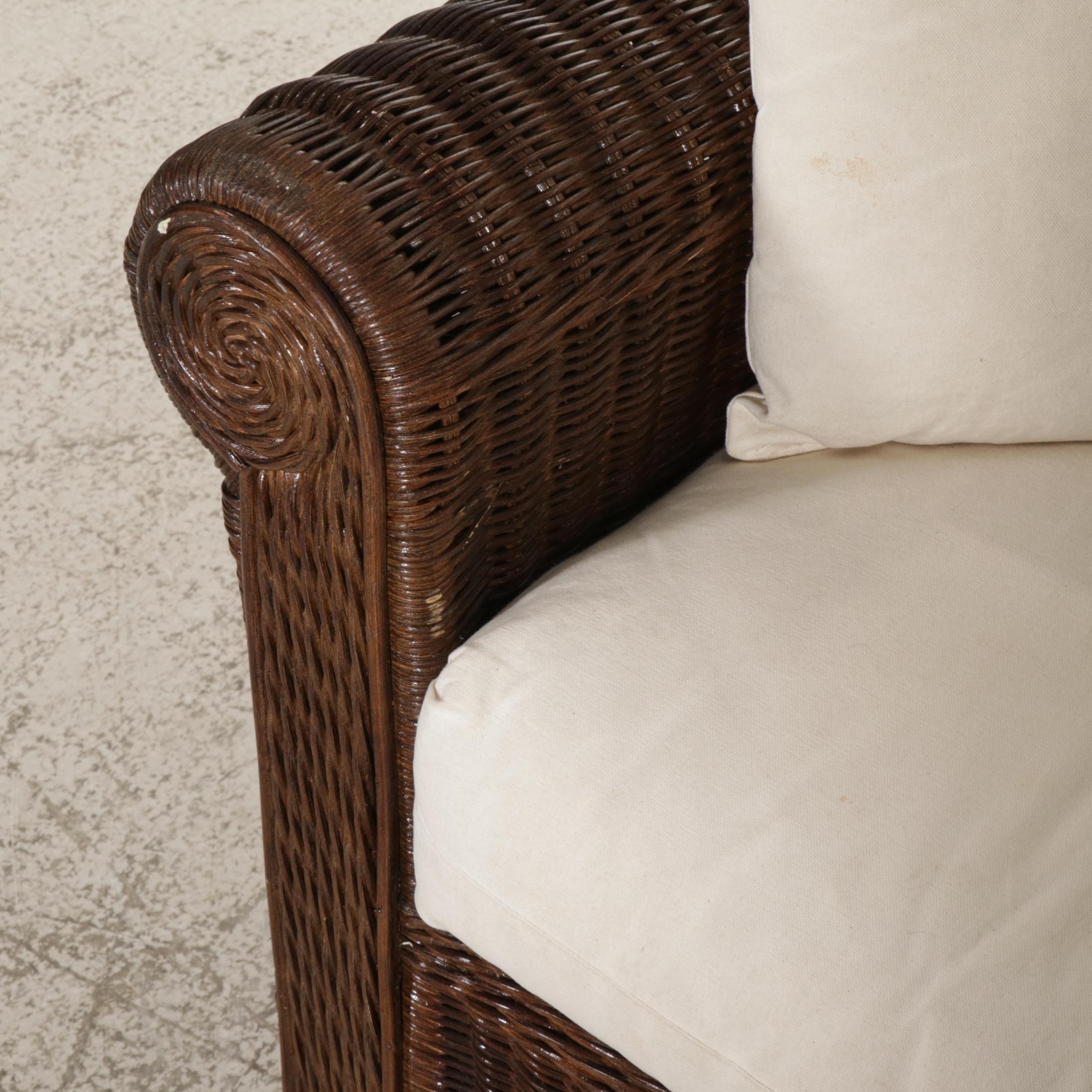 Henry Link Wicker Armchair With Wicker Sofa, Footstool and Pillows