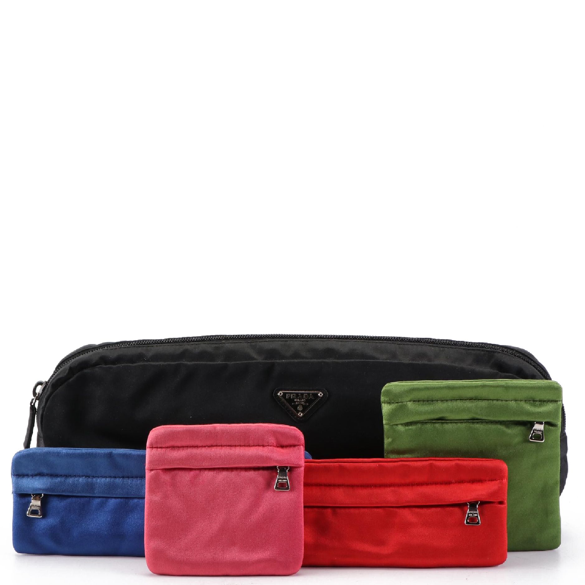 Prada Satin Zip Clutch and Small Zip Pouches