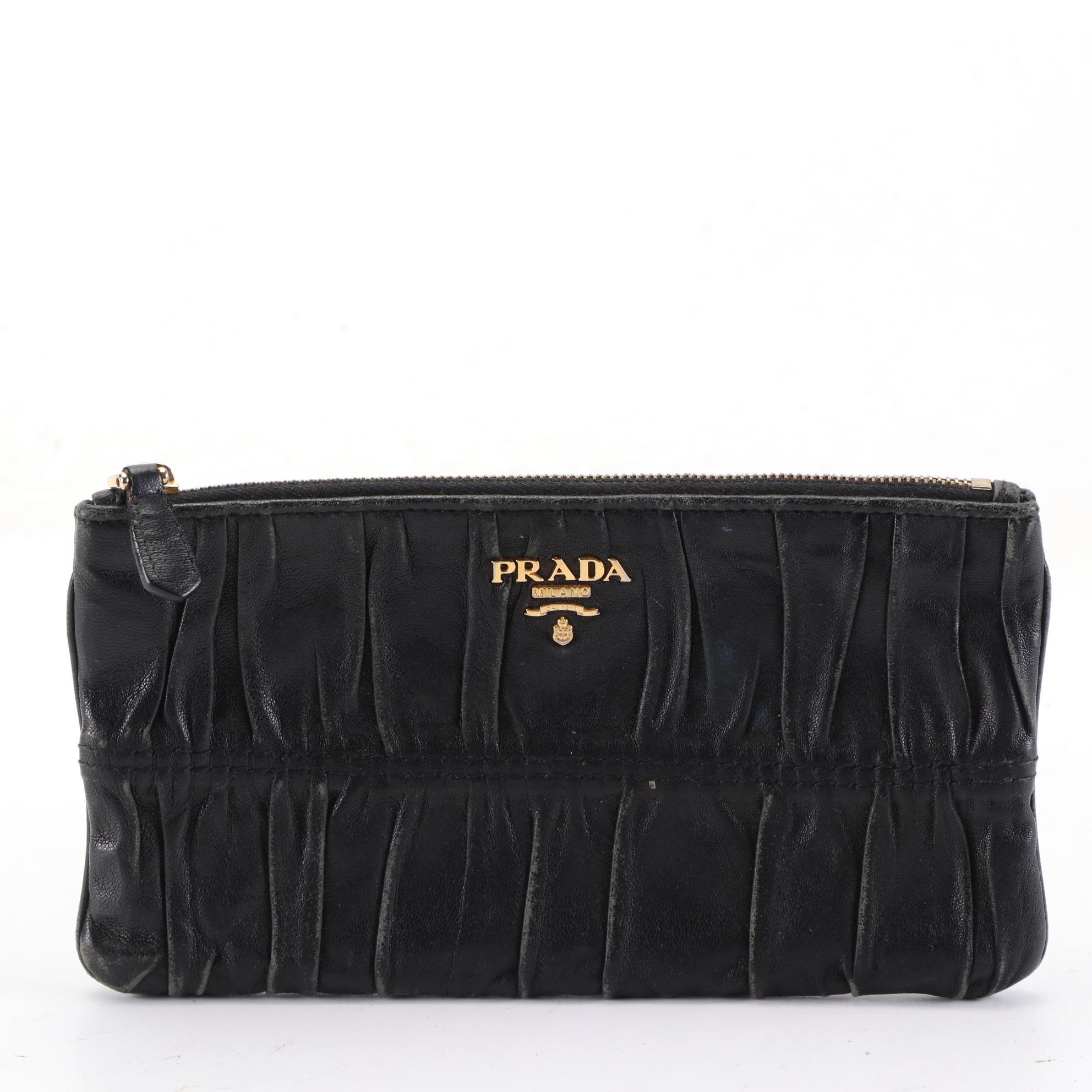 Prada Small Gaufre Leather Zip Clutch and Small Satin Zip Pouches