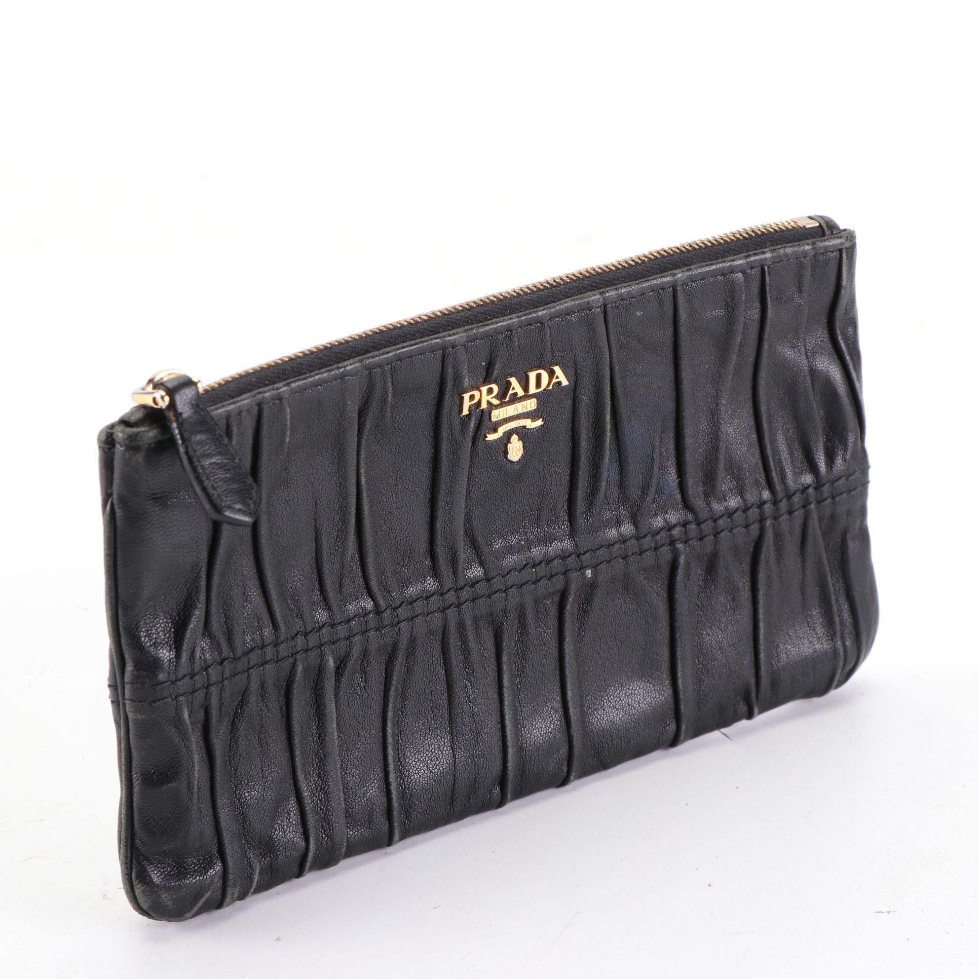 Prada Small Gaufre Leather Zip Clutch and Small Satin Zip Pouches