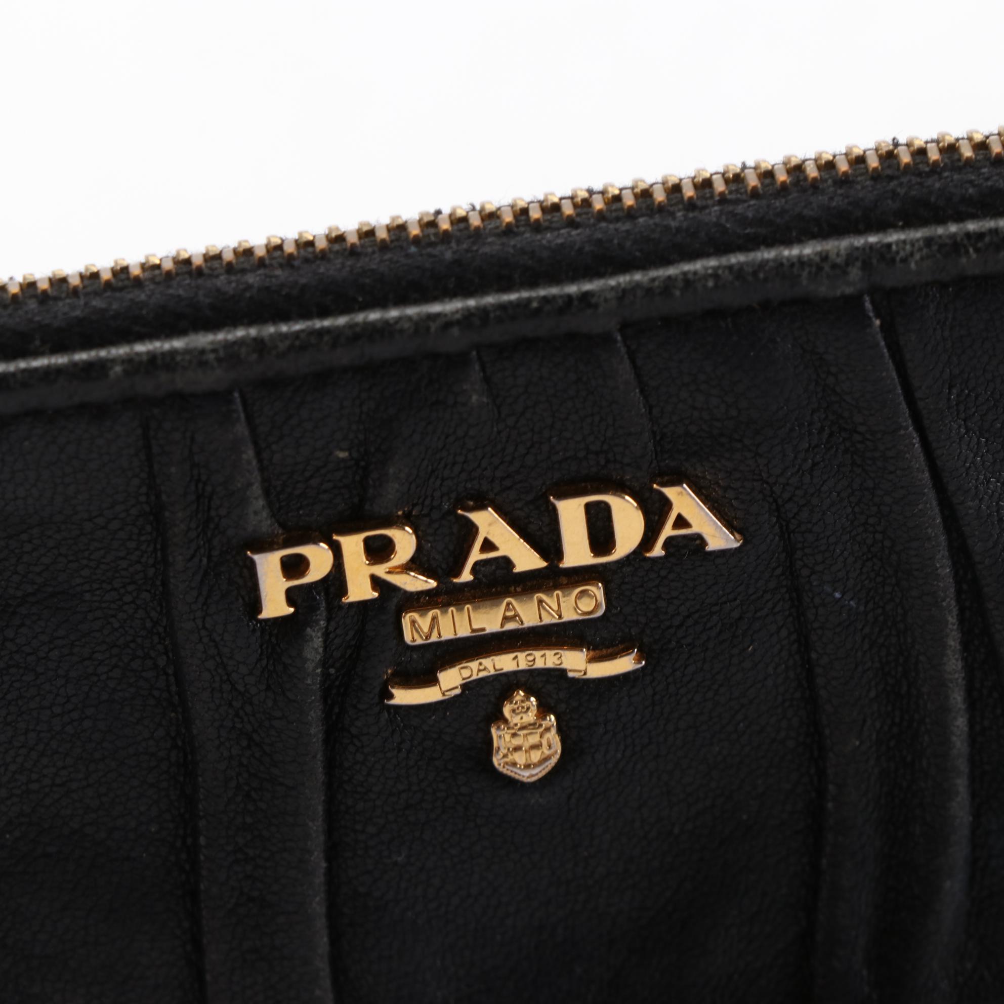Prada Small Gaufre Leather Zip Clutch and Small Satin Zip Pouches