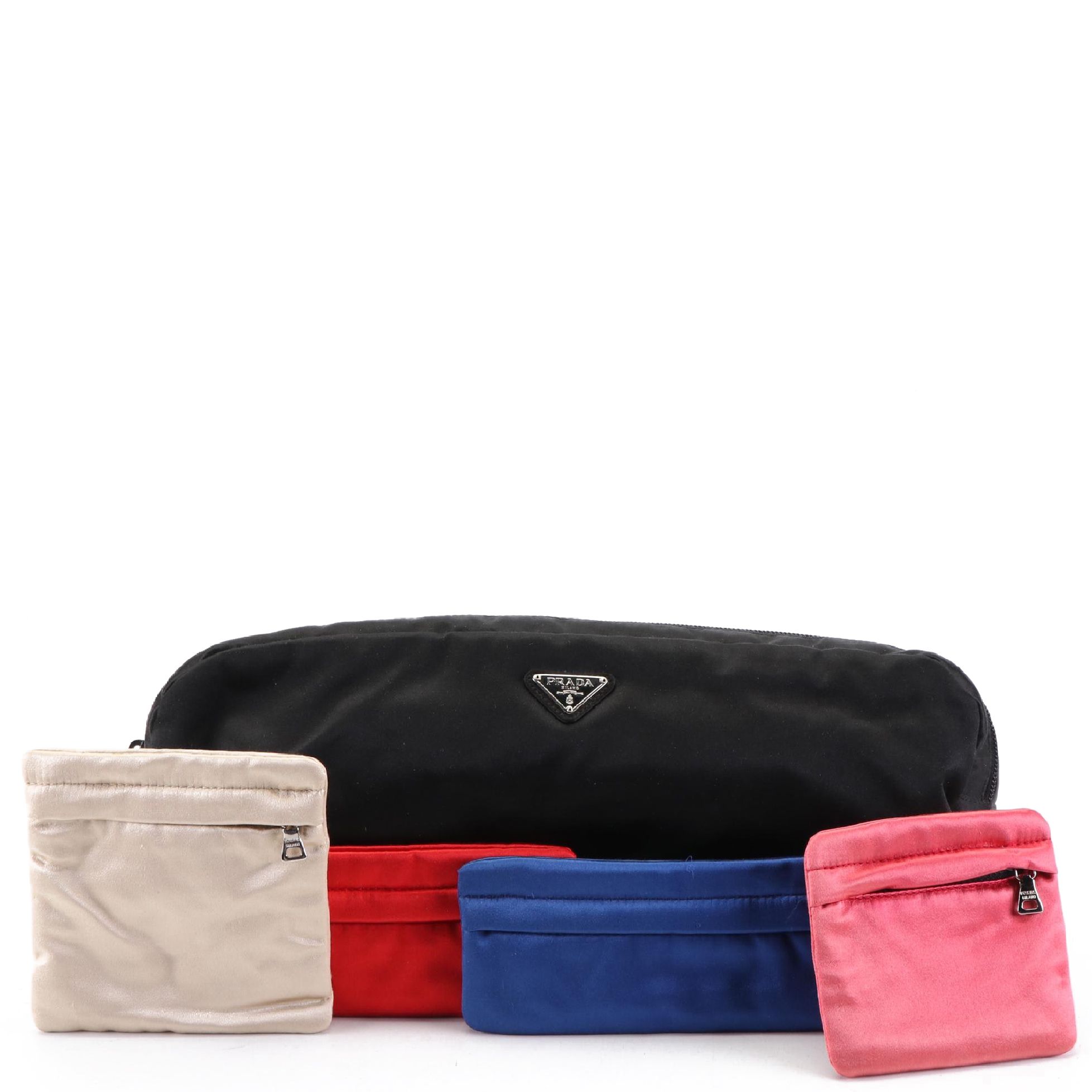 Prada Satin Zip Clutch and Small Zip Pouches