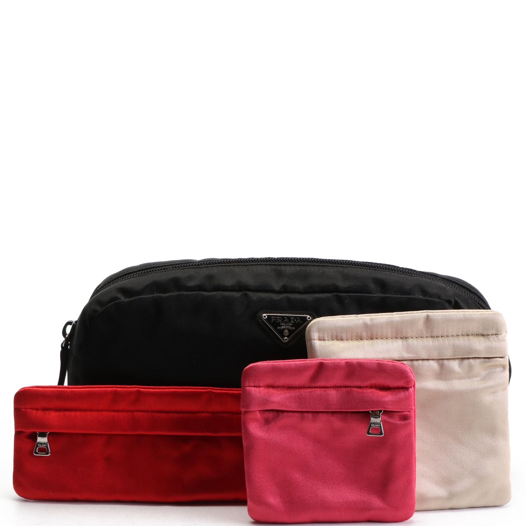 Prada Small Satin Zip Clutch and Small Zip Pouches