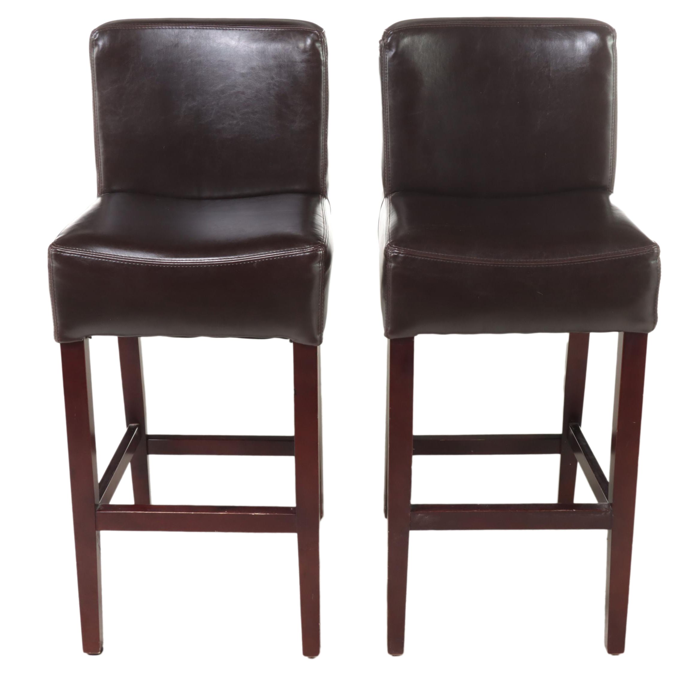 Pair of Four Hands "Henry" Faux-Leather Bar Stools