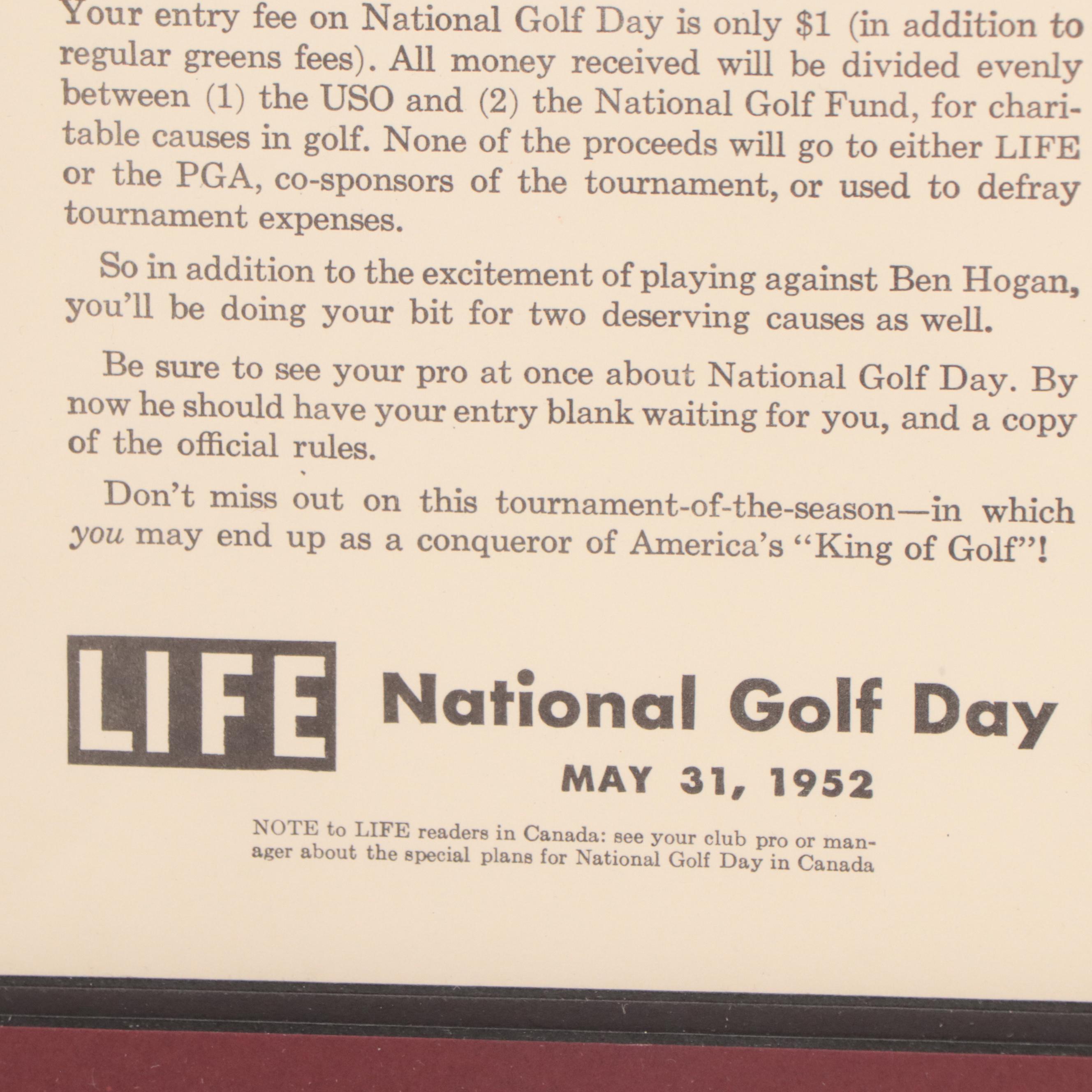 Ben Hogan Signed LIFE Magazine Advertisement in Matted Display