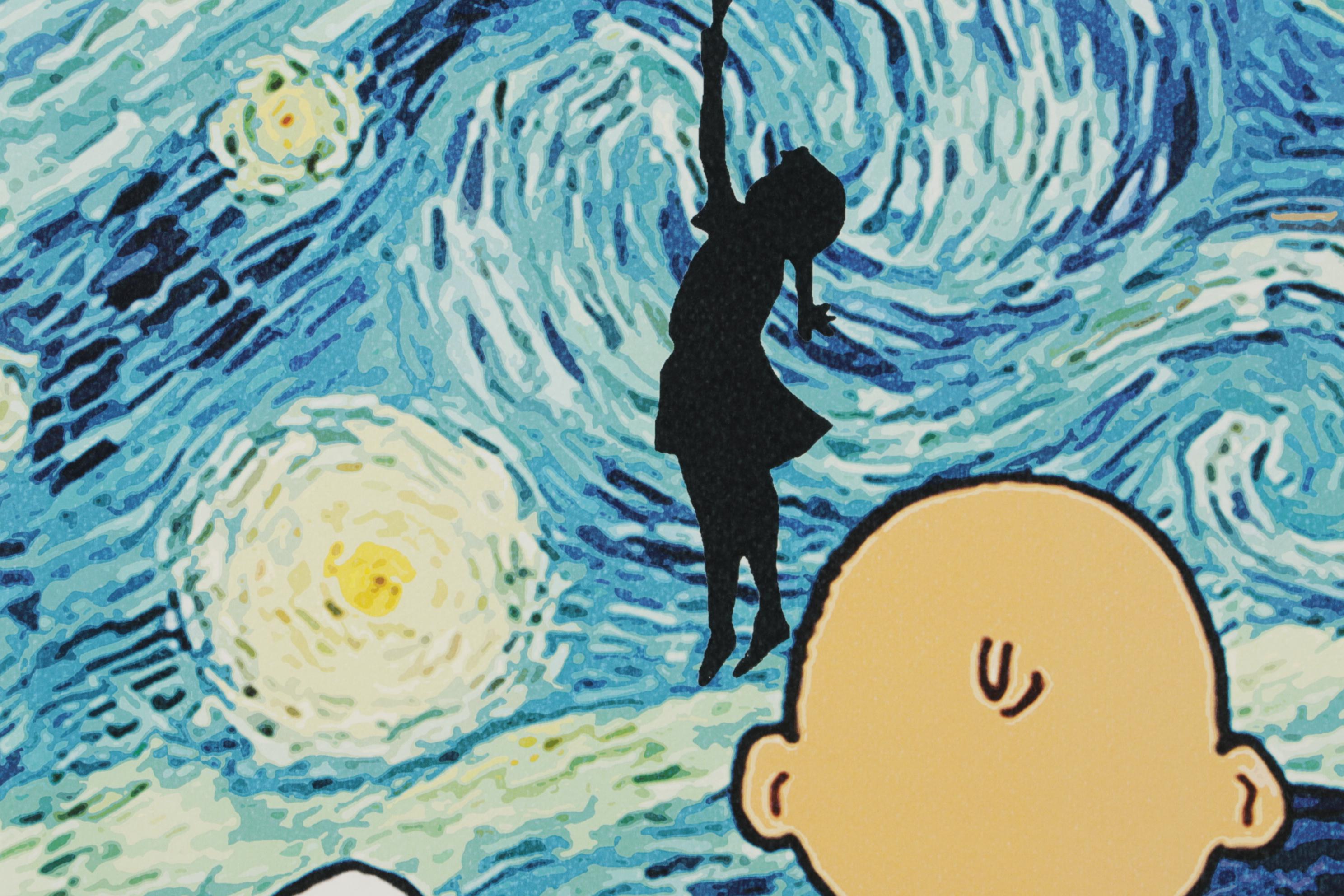 Death NYC Pop Art Graphic Print of Charlie Brown and Snoopy with Starry Night