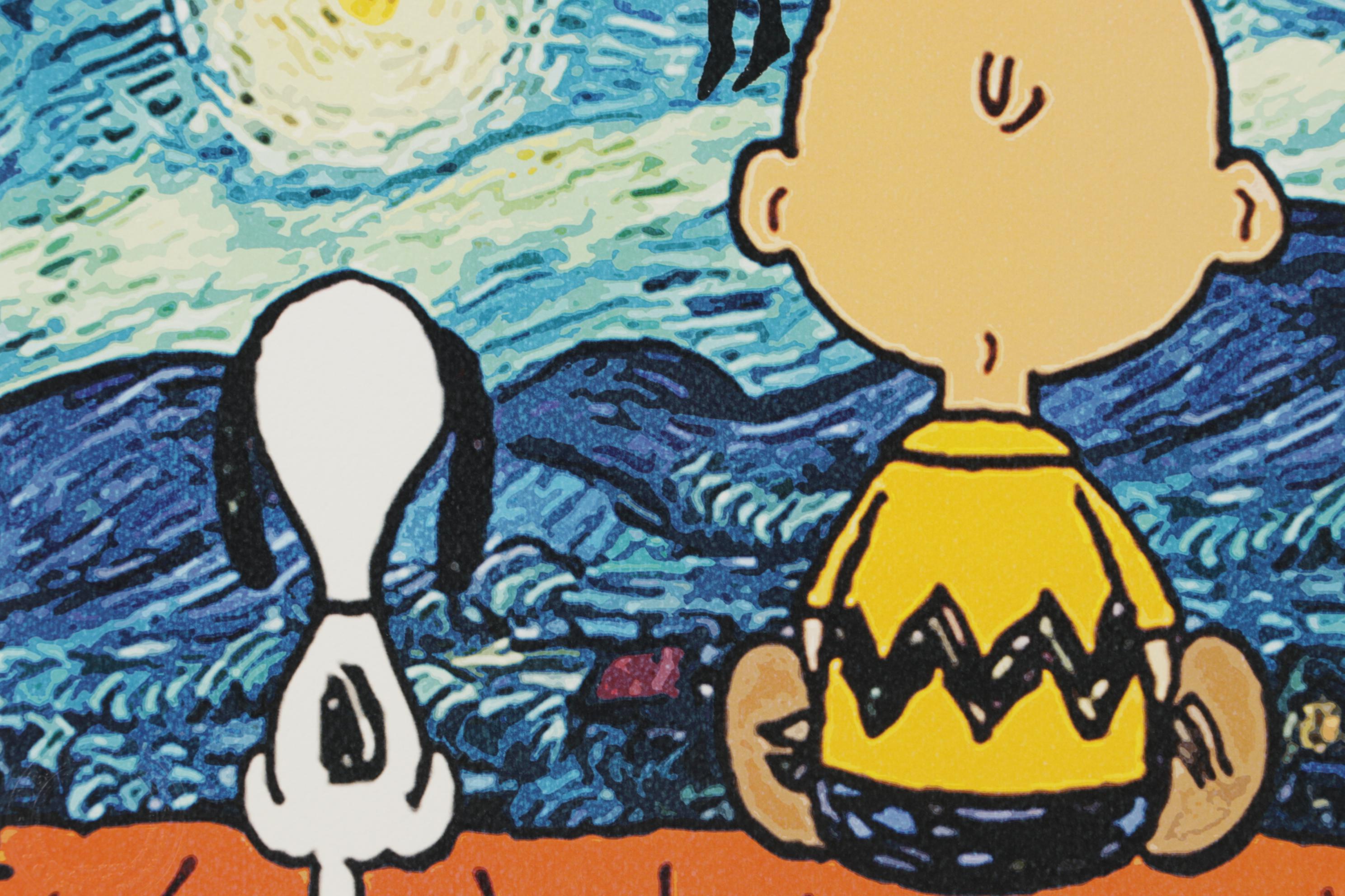 Death NYC Pop Art Graphic Print of Charlie Brown and Snoopy with Starry Night