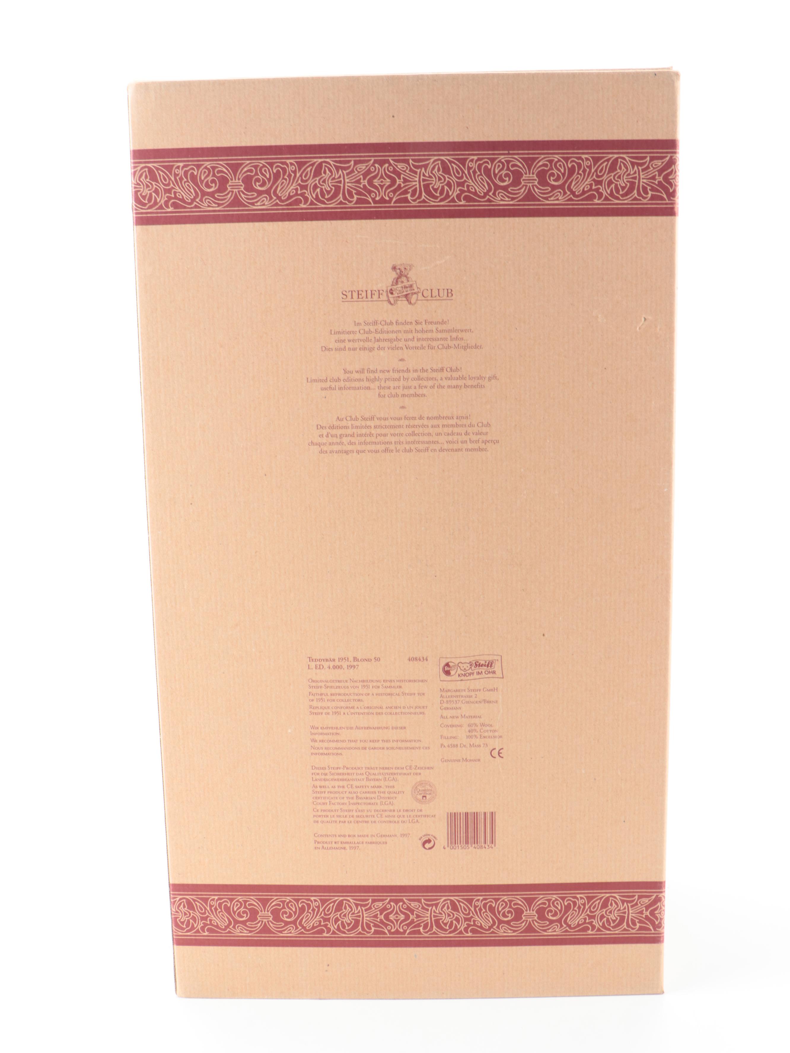 Steiff Teddybär 1951 Replica Blond Teddy Bear in Box