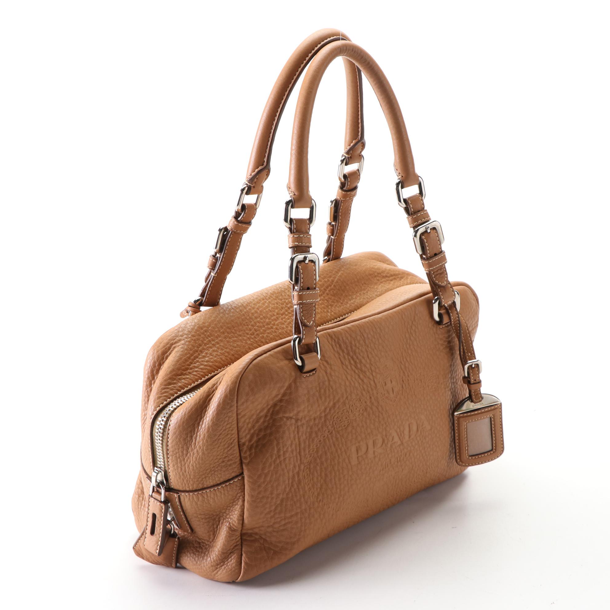Prada Bowler Bag in Tan Grained Leather