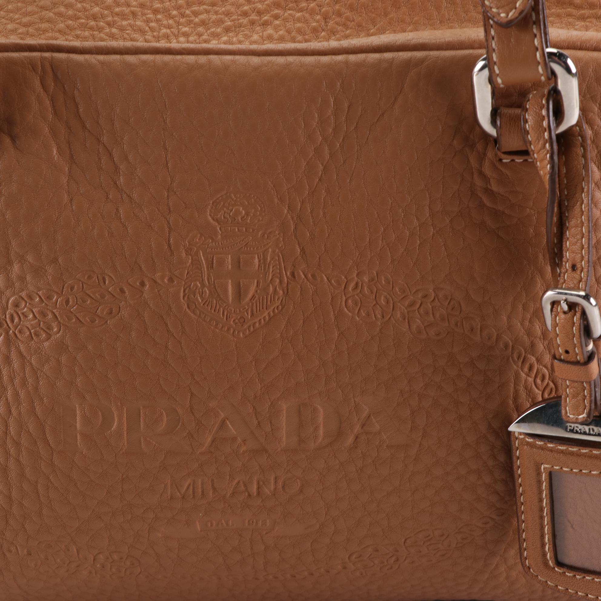 Prada Bowler Bag in Tan Grained Leather