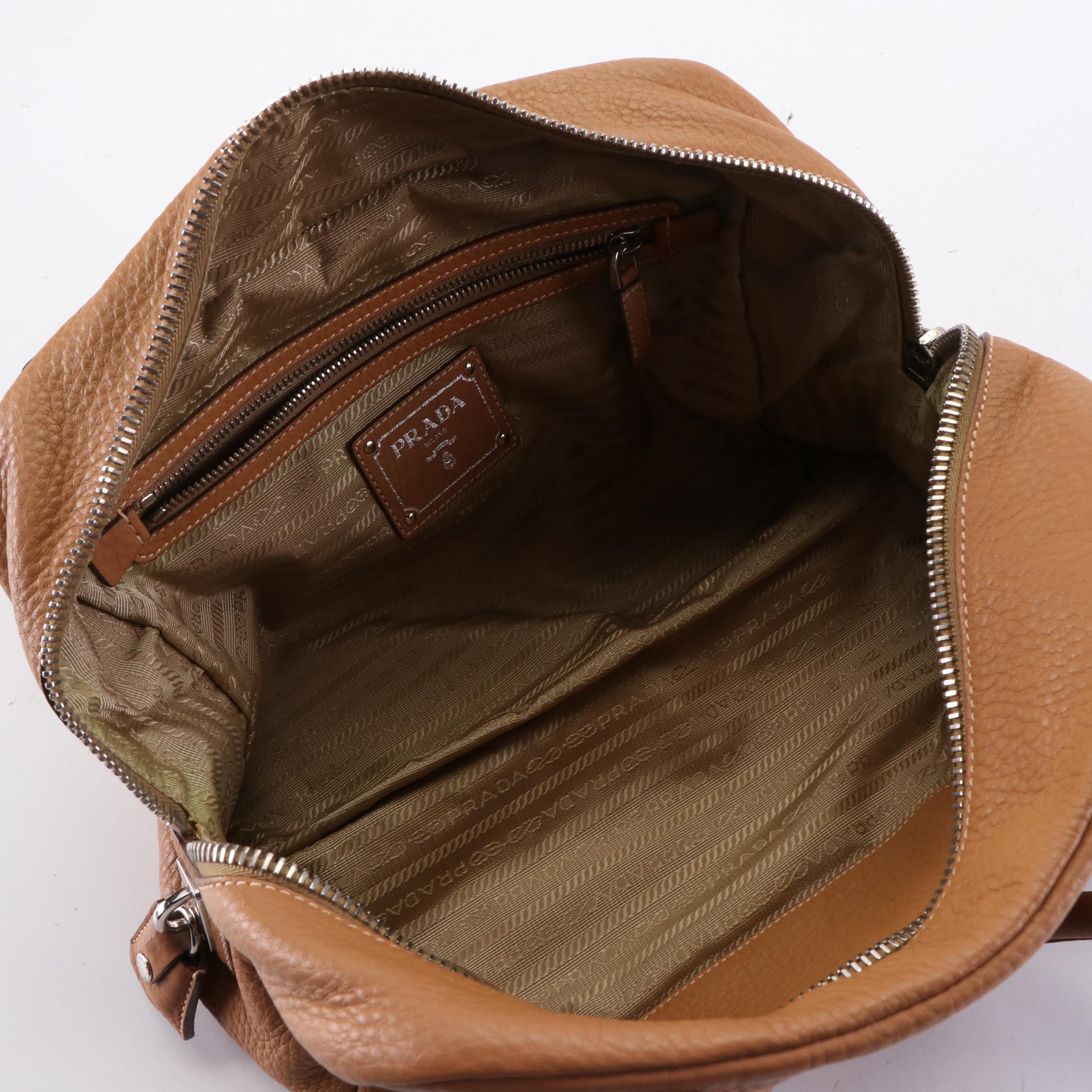 Prada Bowler Bag in Tan Grained Leather
