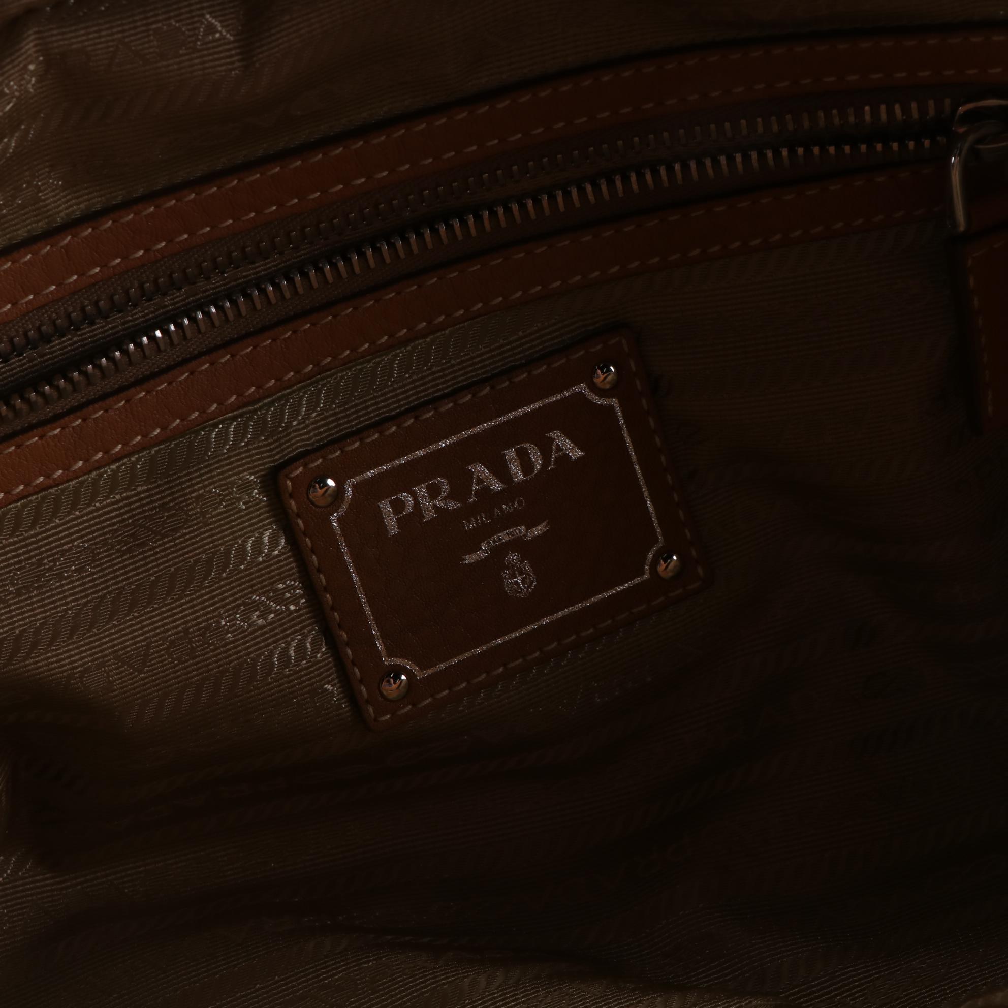 Prada Bowler Bag in Tan Grained Leather