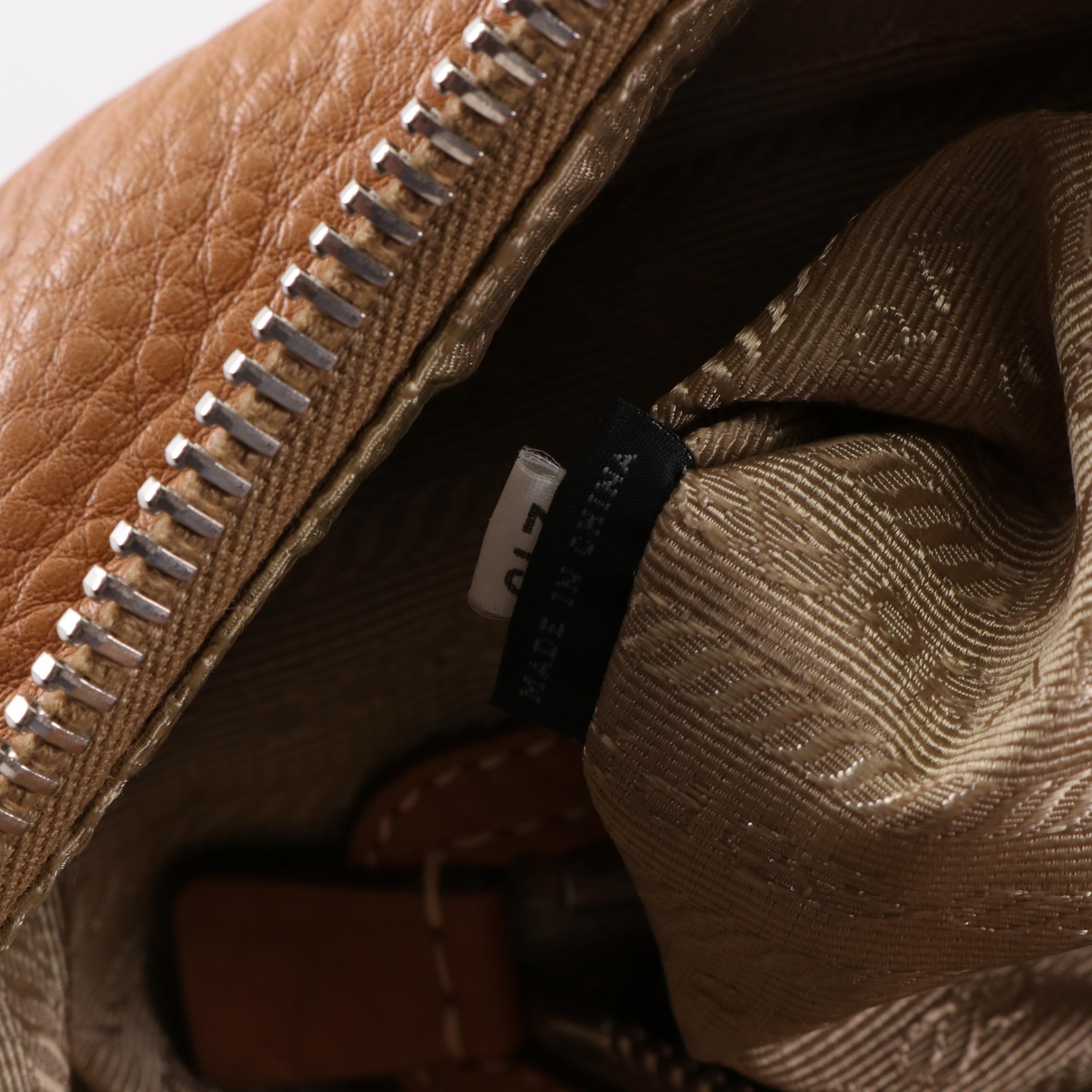 Prada Bowler Bag in Tan Grained Leather